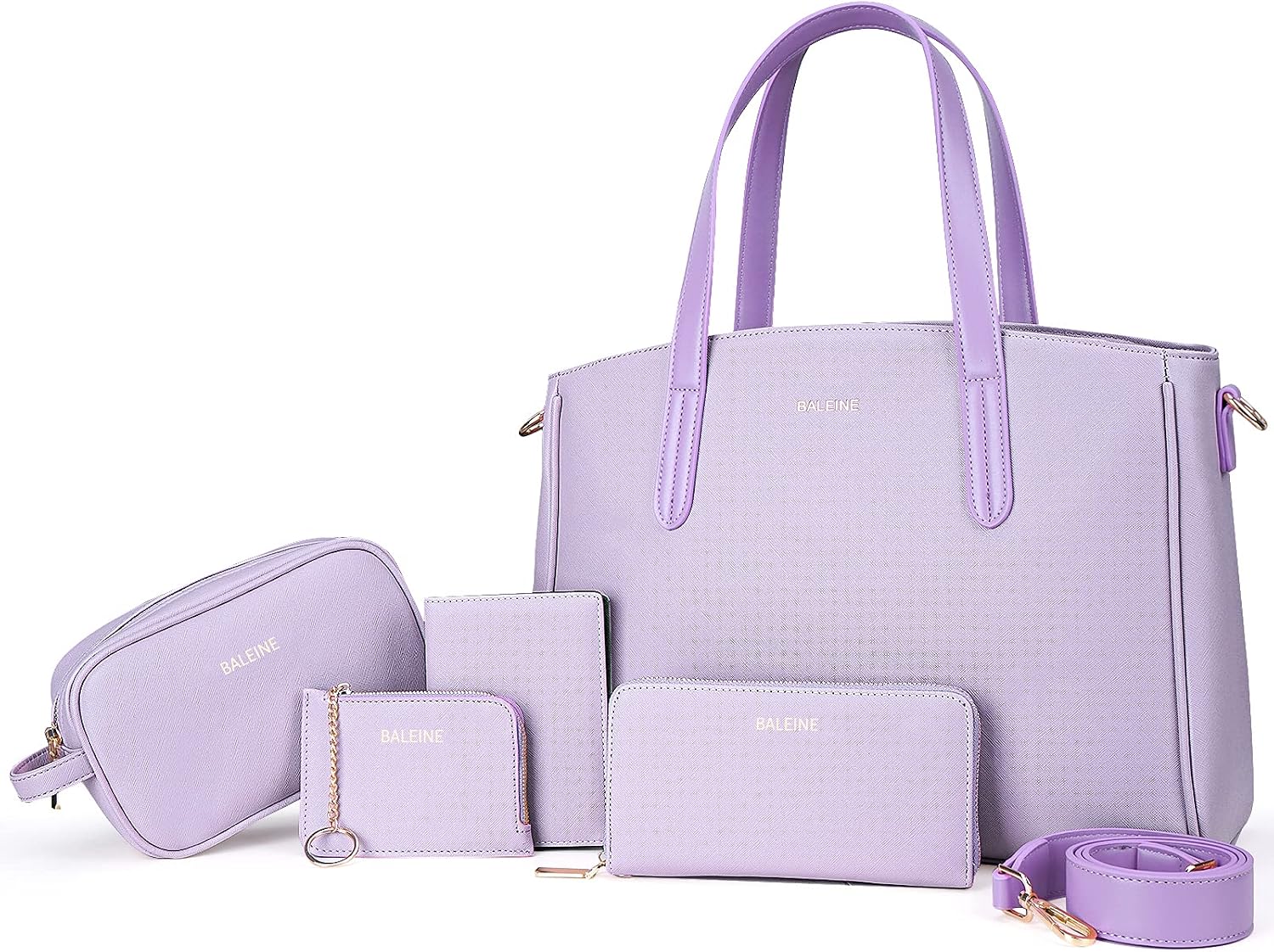 BALEINE 5 Pcs Handbag Set, Womens Handbags with Shoulder Bags, Small purse, Wallet, Cosmetic Hand Bag and Card Holder