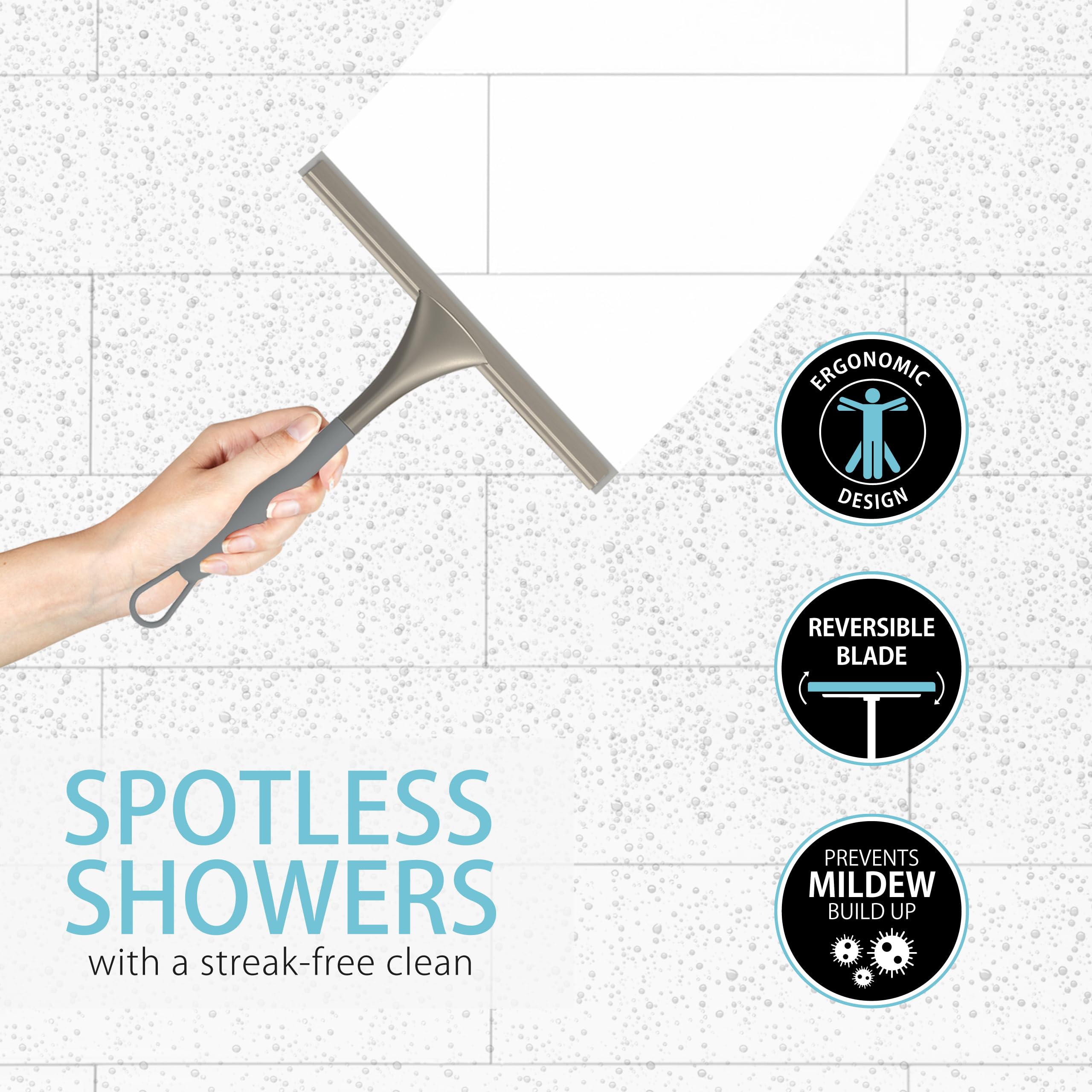 Better Living Products 17500 Soft Grip Shower Squeegee, 10-calowy gumowy Blade, szary/nikiel