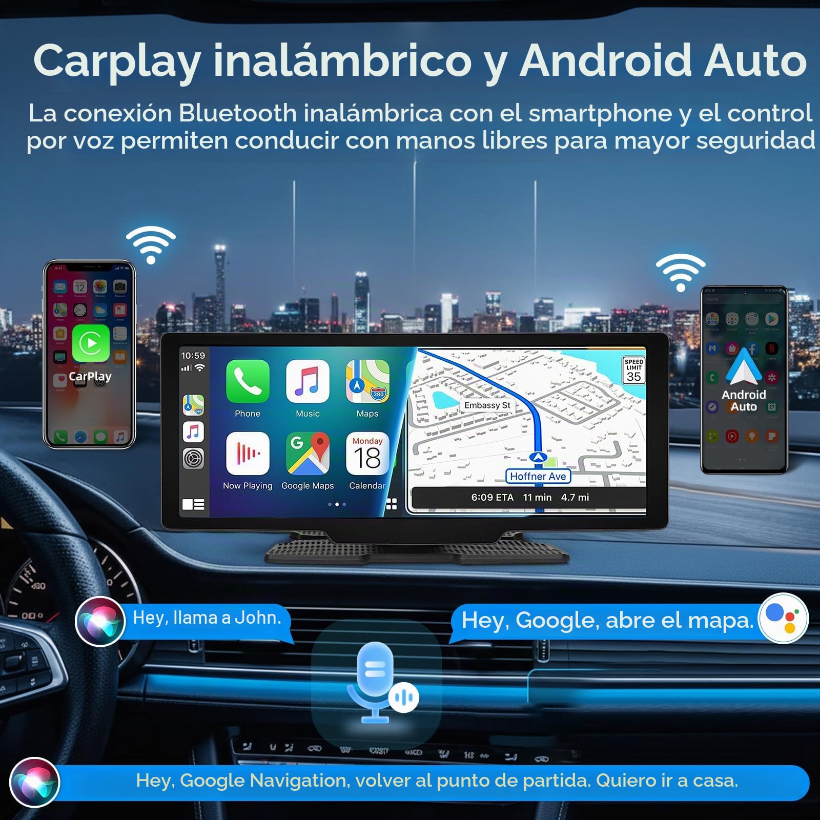 Pantalla Carplay Coche de 10.26" - Pantalla inalámbrica Android Auto Car Play con cámara 4K Dashcam 1080P Cámara de Marcha atrás táctil IPS Bluetooth Mirror Link Pantalla Dividida FM/AUX 64GTF