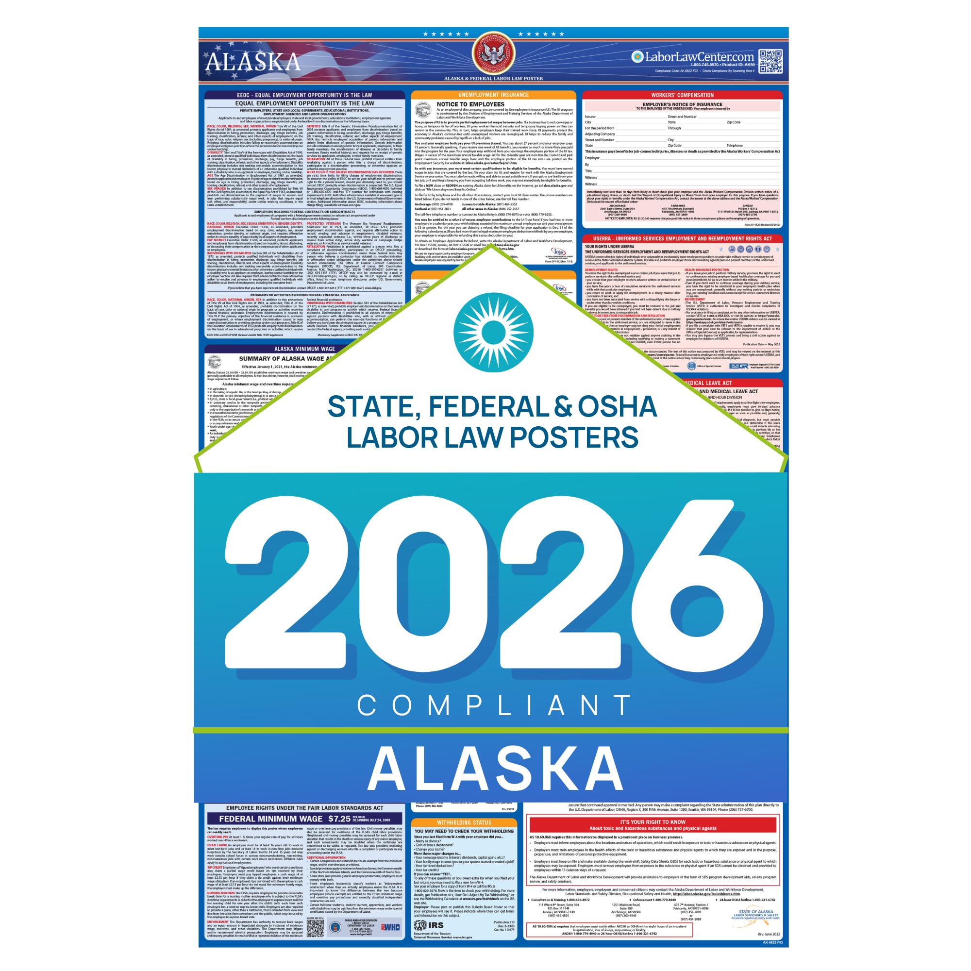 Labor Law Poster Alaska 2026, State, Federal Workplace Notices 26 x 39.5