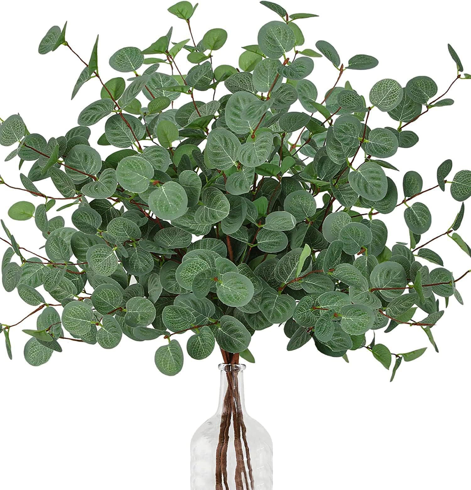 Uhky 6 Bunches Artificial Eucalyptus Leaves Stems Faux Eucalyptus Stems Silver Dollar Eucalyptus Branches Silk Artificial Flowers Greenery for Wedding Home Decor (Green - 6 Pcs)