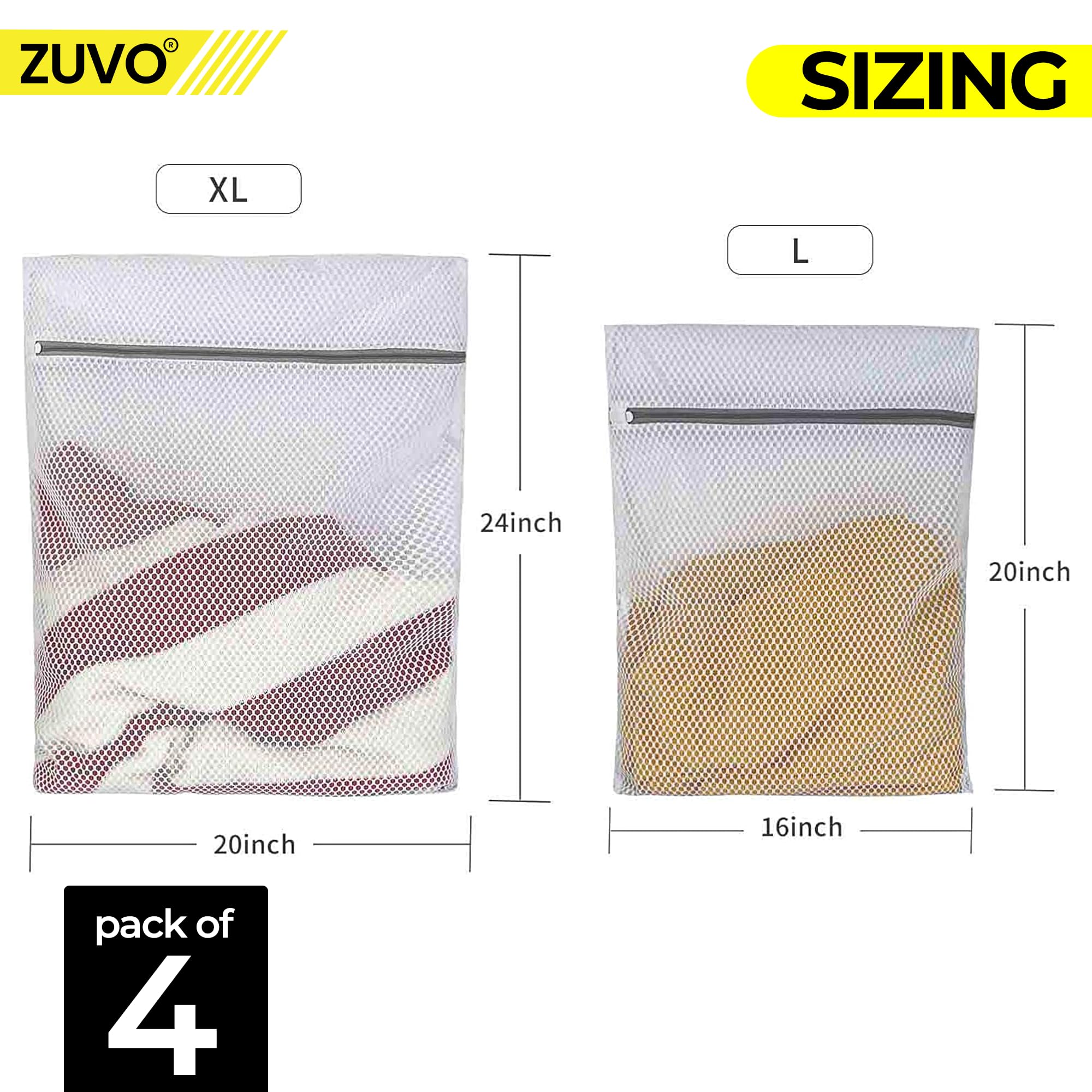 Zuvo Mesh Laundry Bags (4-Pack) - Wash Bags for Delicates Socks & Lingerie - Laundry Net Bags for Washing Machine with Zips - Image 2