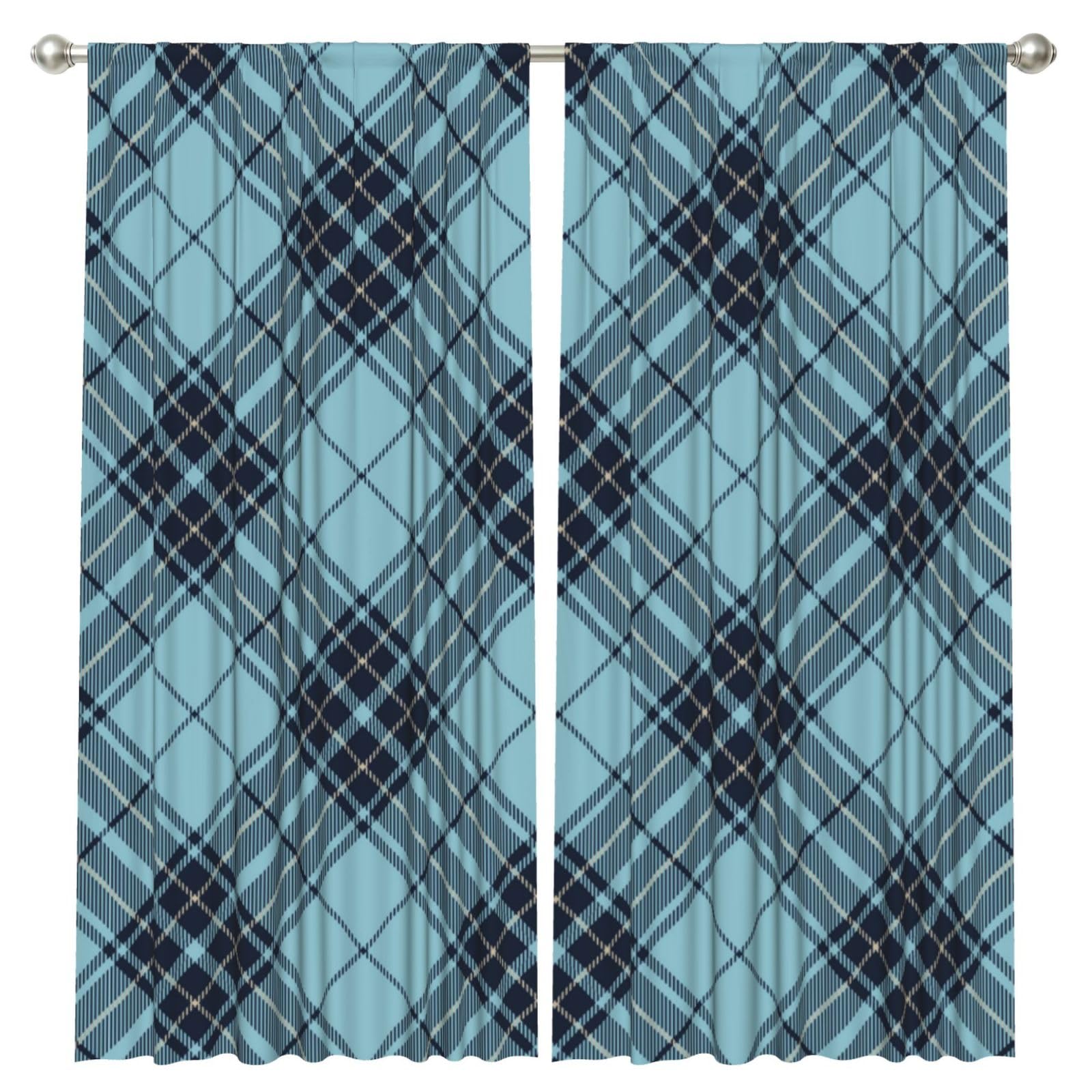 InOmak Blue Argyle Scottish Tartan Plaid, 2 Panels Window Curtains 52 x 84 Inch Blackout Curtains for Living Room Bedroom