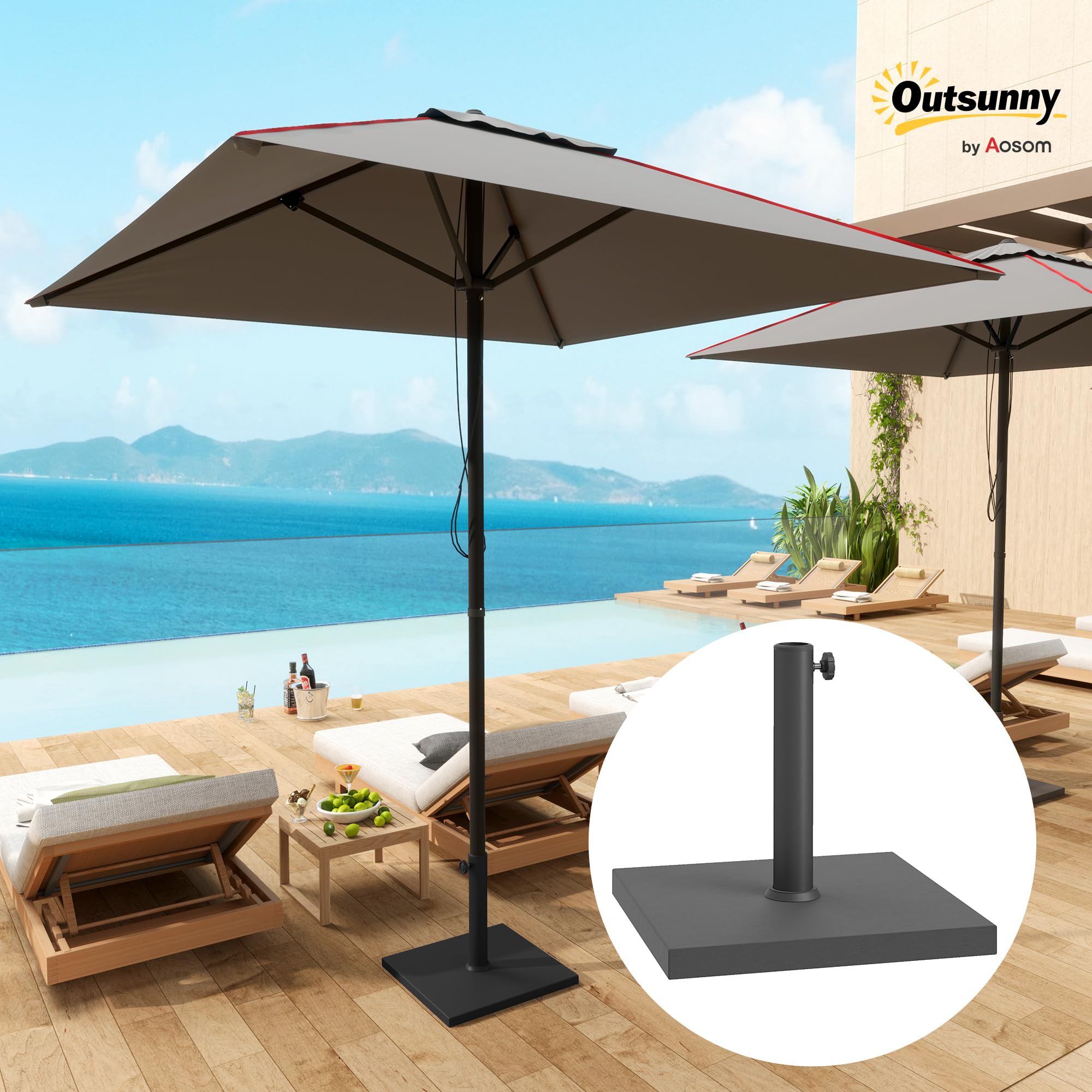 Outsunny Base per Ombrellone da Giardino in HDPE e Cemento, Basamento per Ombrellone Quadrato con Manovella Integrata, Supporto per Ombrelloni Ø38/48 mm, per Esterno, Bar, Patio, Peso 18 kg, Nero
