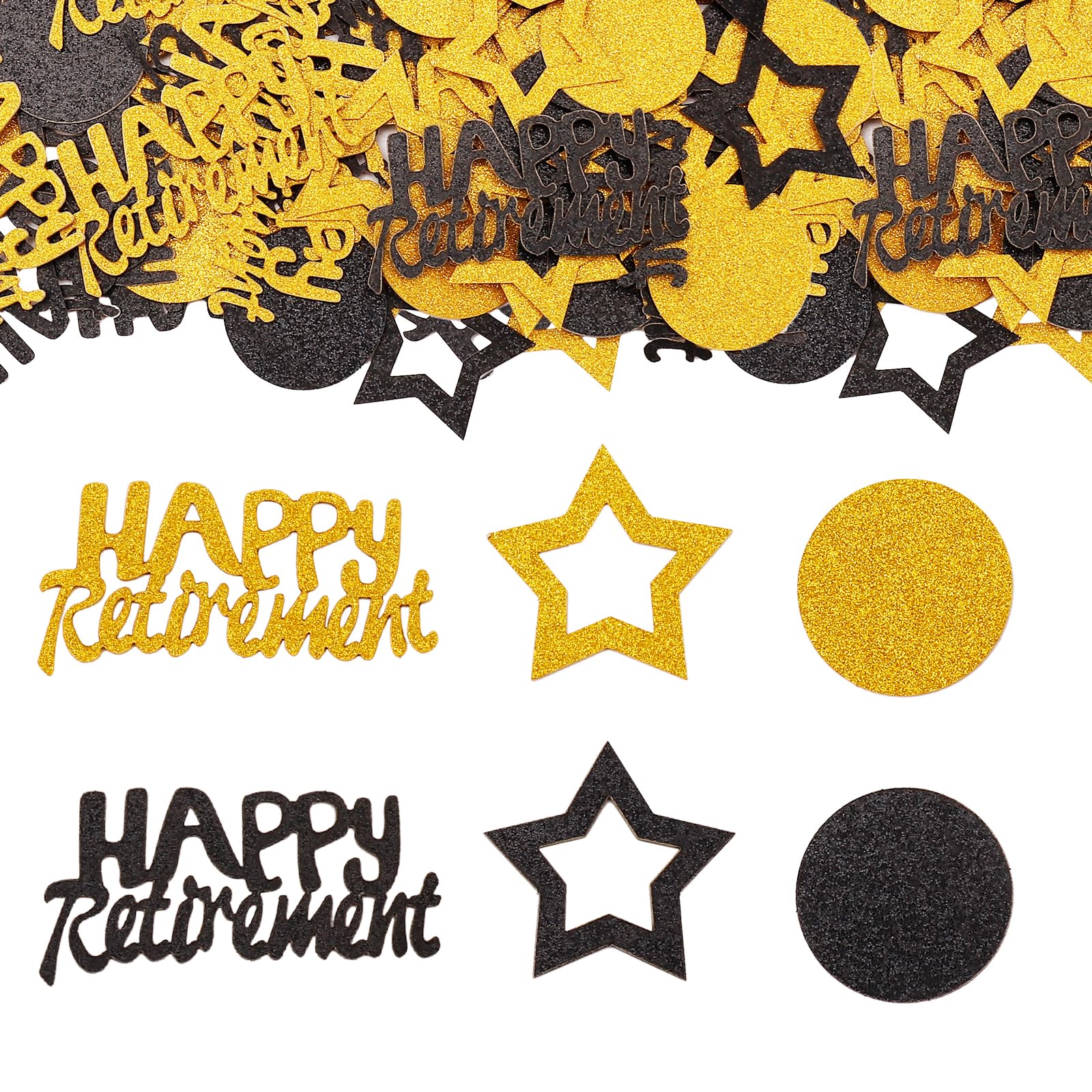 GoldRock Glitzer Konfetti Rente Deko Groß 2,5-4,8cm,100 Stk Ruhestand Deko,Happy Retirement Streudeko Renteneintritt Geschenk Frau Männer,Abschiedsfeier Tischdeko,Rentner Party Deko für Abschied Gold