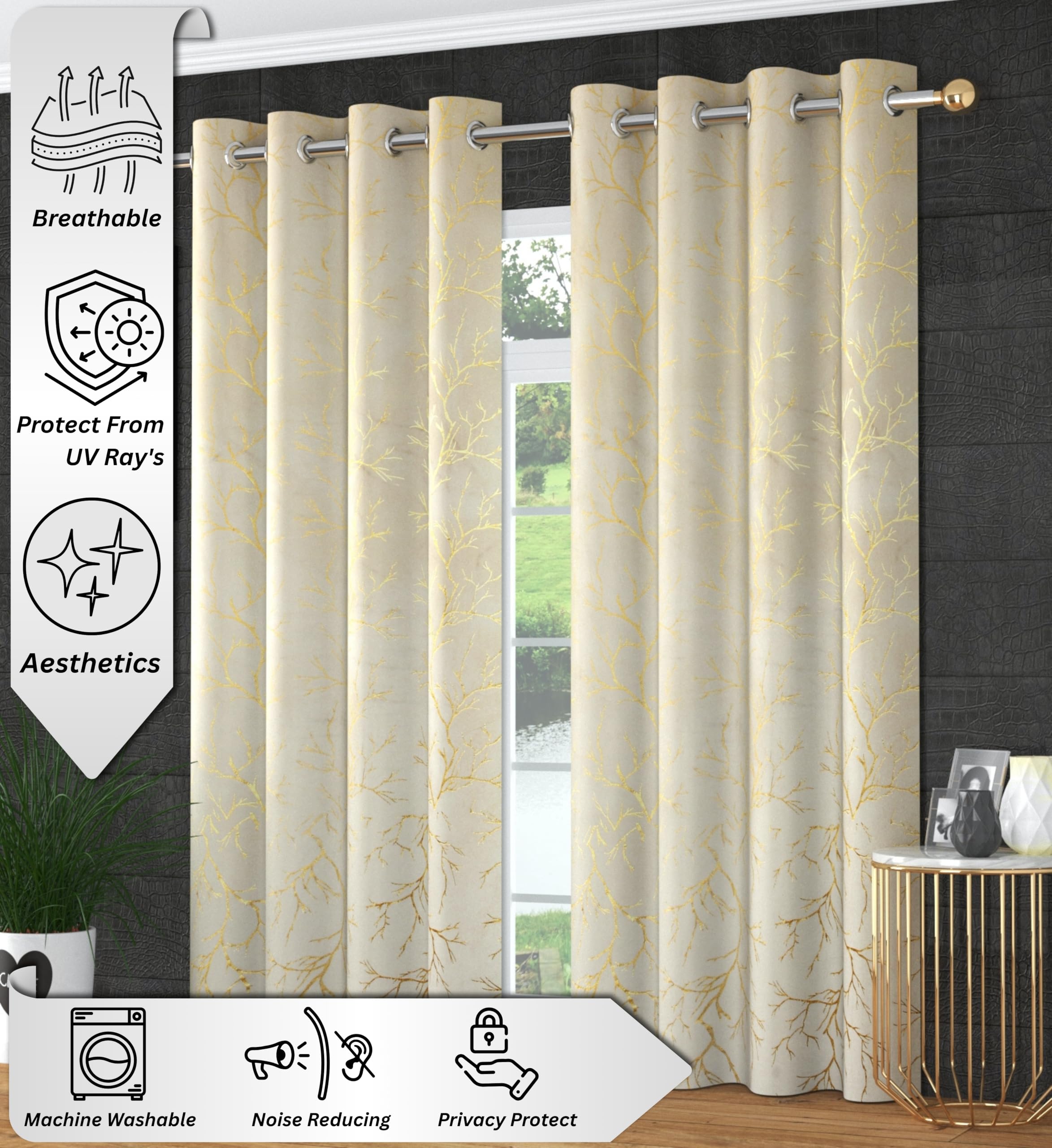 RED RIBBON DECOR Heavy Velvet Fabric Room Darkening Curtains 11 Feet for Long Door, Cream, Pack of 2 Pieces 2