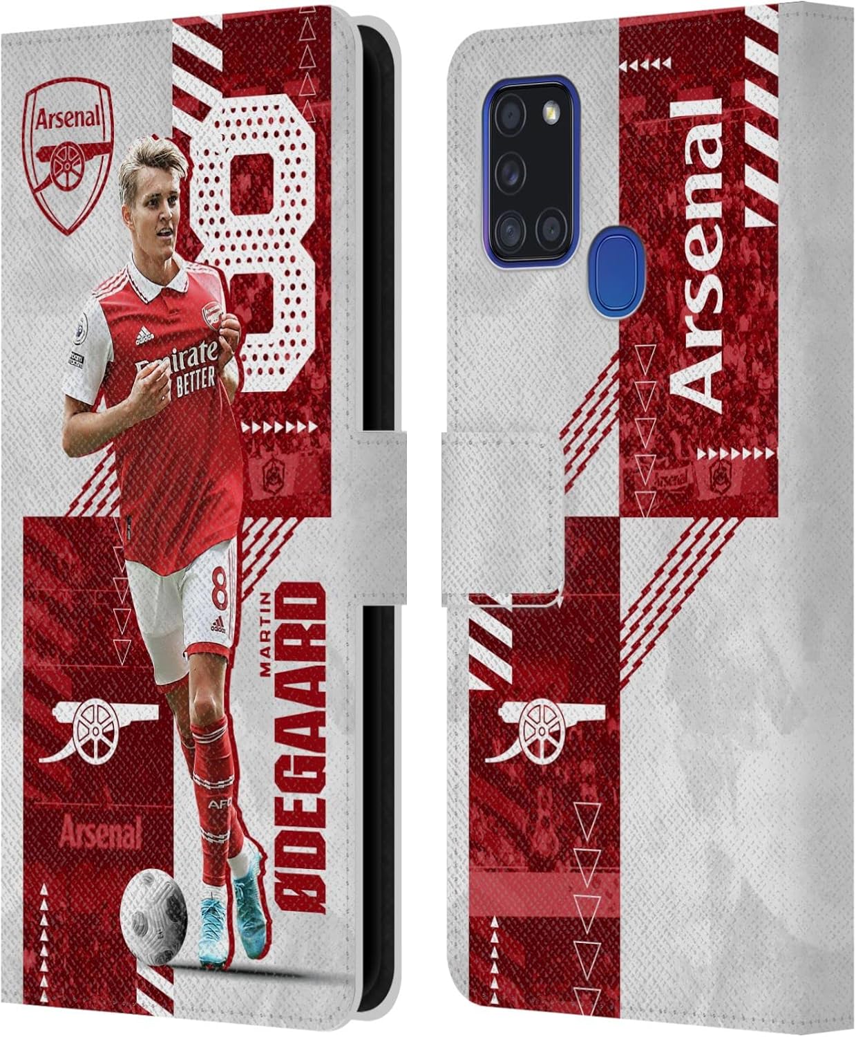 Head Case Designs Officially Licensed Arsenal FC Martin Ødegaard 2022/23 First Team Leather Wallet Case Compatible with Samsung Galaxy A21s (2020)