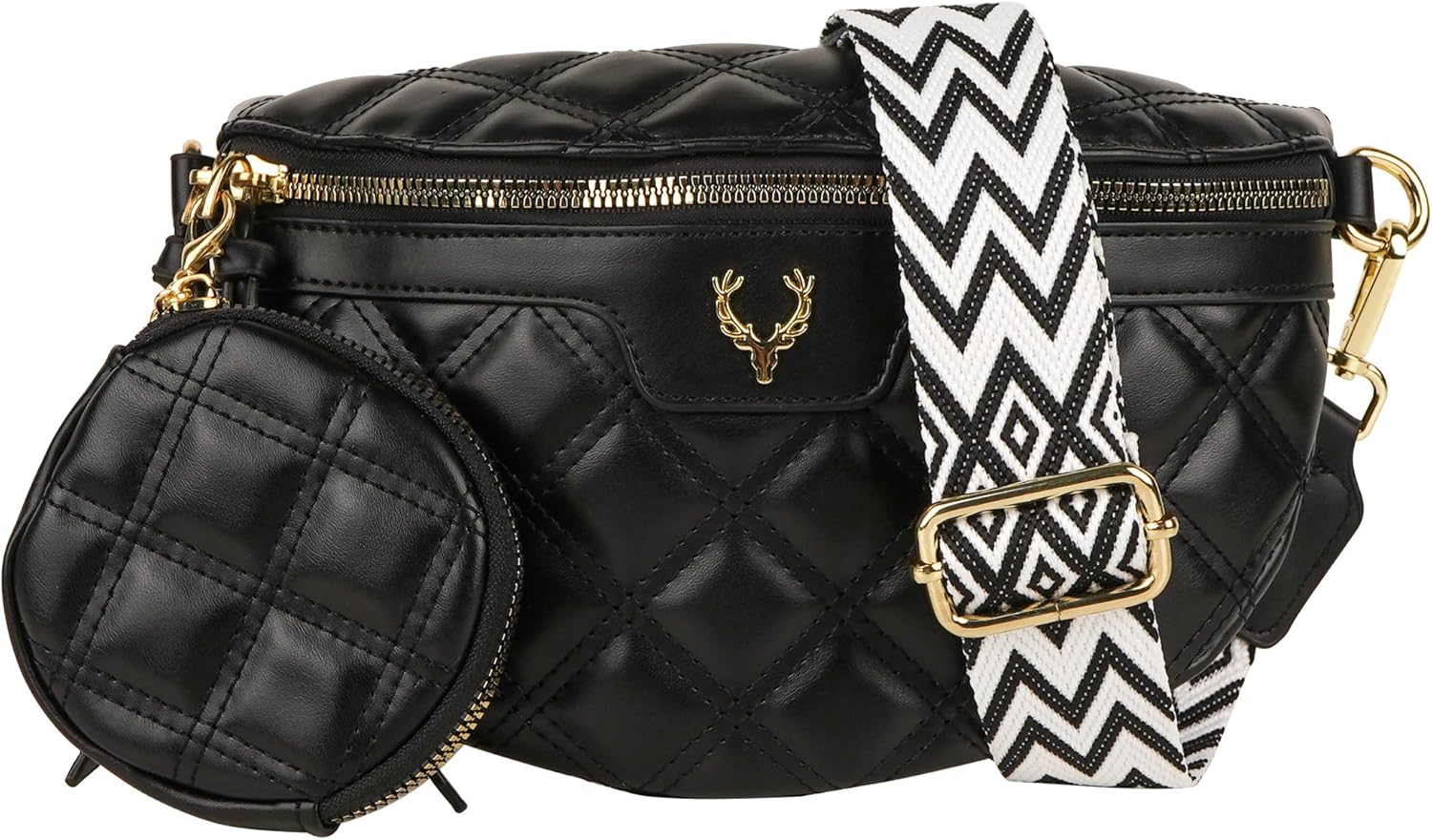 Diamond Quilted Waist Bag with Adjustable Strap – White Women's Crossbody Belt Bag for Travel, Small Fanny Pack