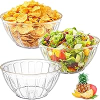 Elsjoy 3-Pack 135oz (4.2Qt) Large Clear Plastic Salad Bowls - 10 Inch Reusable Chip Fruit Serving Bowls, Stackable Mixing Set for Kitchen Parties