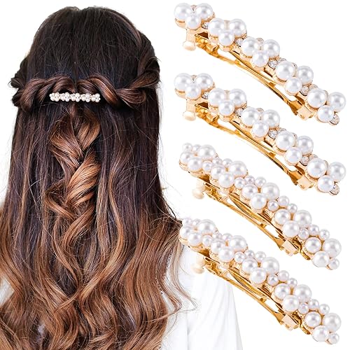 OIIKI Pinzas para el cabello con diamantes de imitación de perlas, elegantes pasadores con alfileres para mujeres, niñas, novias, fiestas, bodas,
