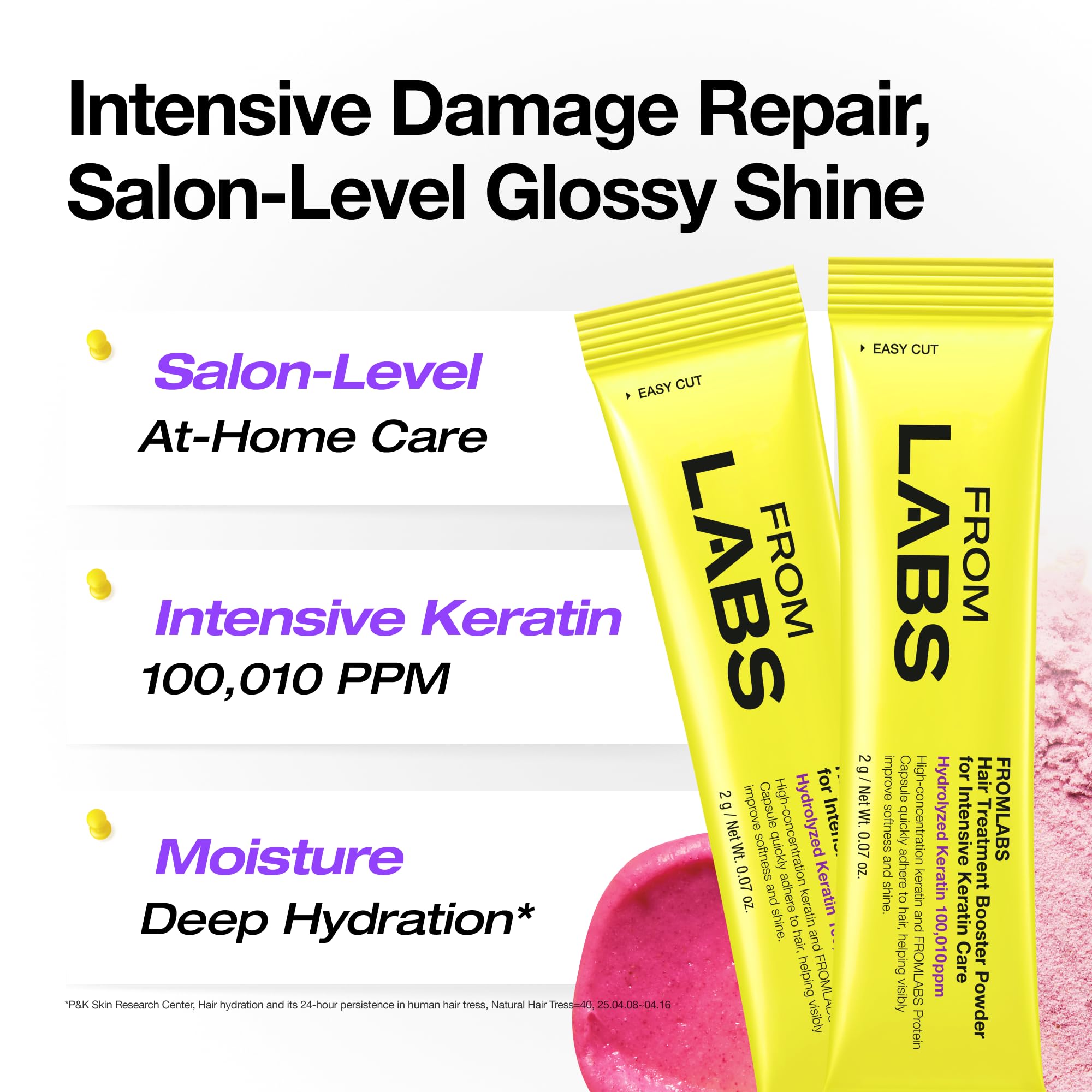 FROM LABS Hair Treatment Booster Powder for Intensive Keratin Care, Mix with FROMLABS Protein Capsule Hair Repair Treatment, For Damaged, Bleached & Frizzy Hair, 2g*8 Single‑Use Packets(Powder only)