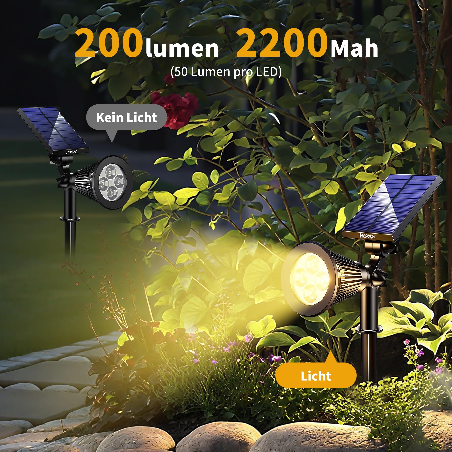 Reflektor solarny LED do zewnątrz, lampa solarna Landscape (2 x ciepła biel) wersja 3, super jasna, zasilana energią słoneczną; wodoszczelna do ogródka