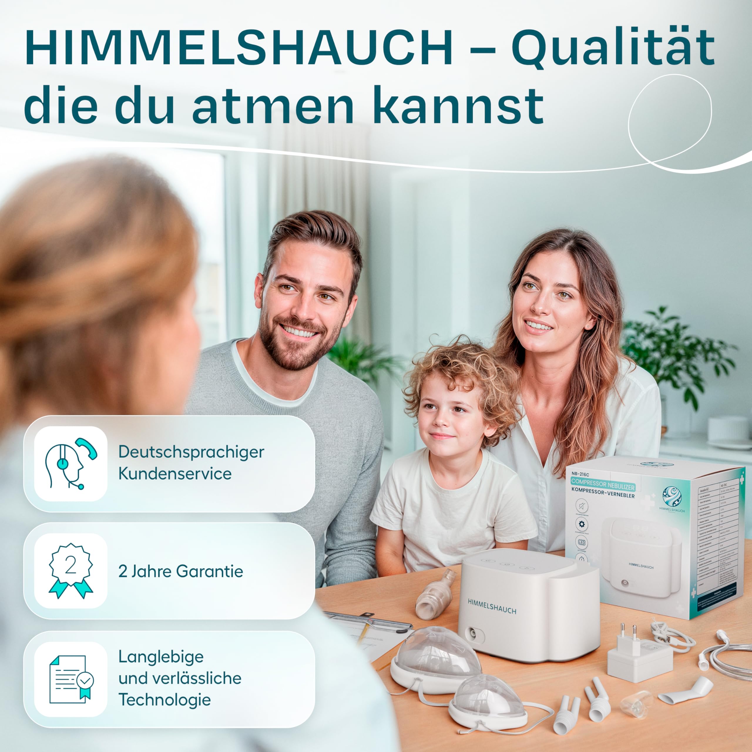 HIMMELSHAUCH MEDICAL Inhalationsgerät Kinder & Inhaliergerät für Erwachsene | Ultraleise Inhalation | Vernebler + Zubehör | Inhalator Baby | Elektrische Inhalatoren | Kochsalzlösung Inhalieren