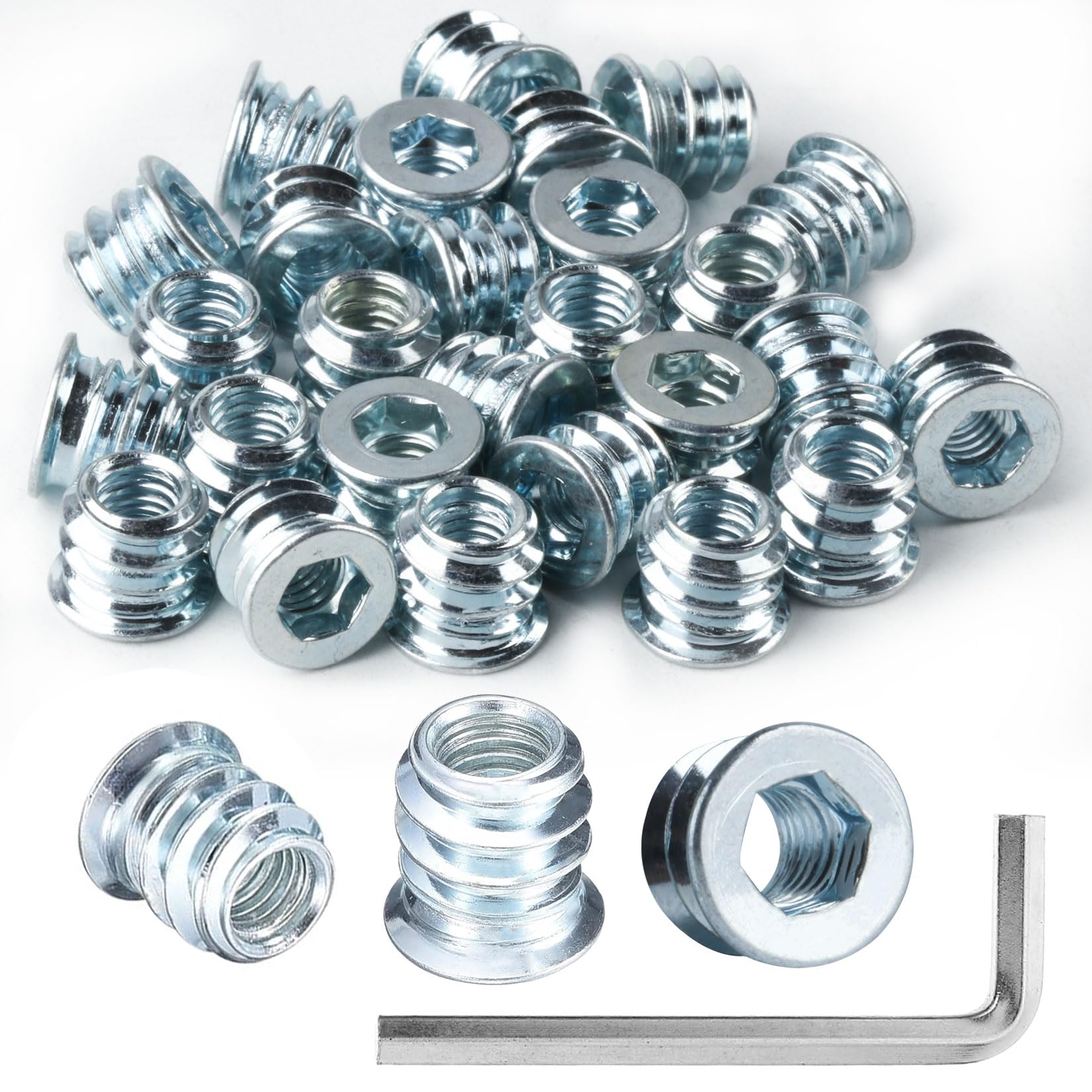 50 Pz Inserti Filettati Dado M6 x 10mm, Rivetti Filettati, Boccole Filettate per Legno, Dado Avvitabile Manicotti Filettatio, Bussole Filettate a Esagono Incassato per Mobili Legno