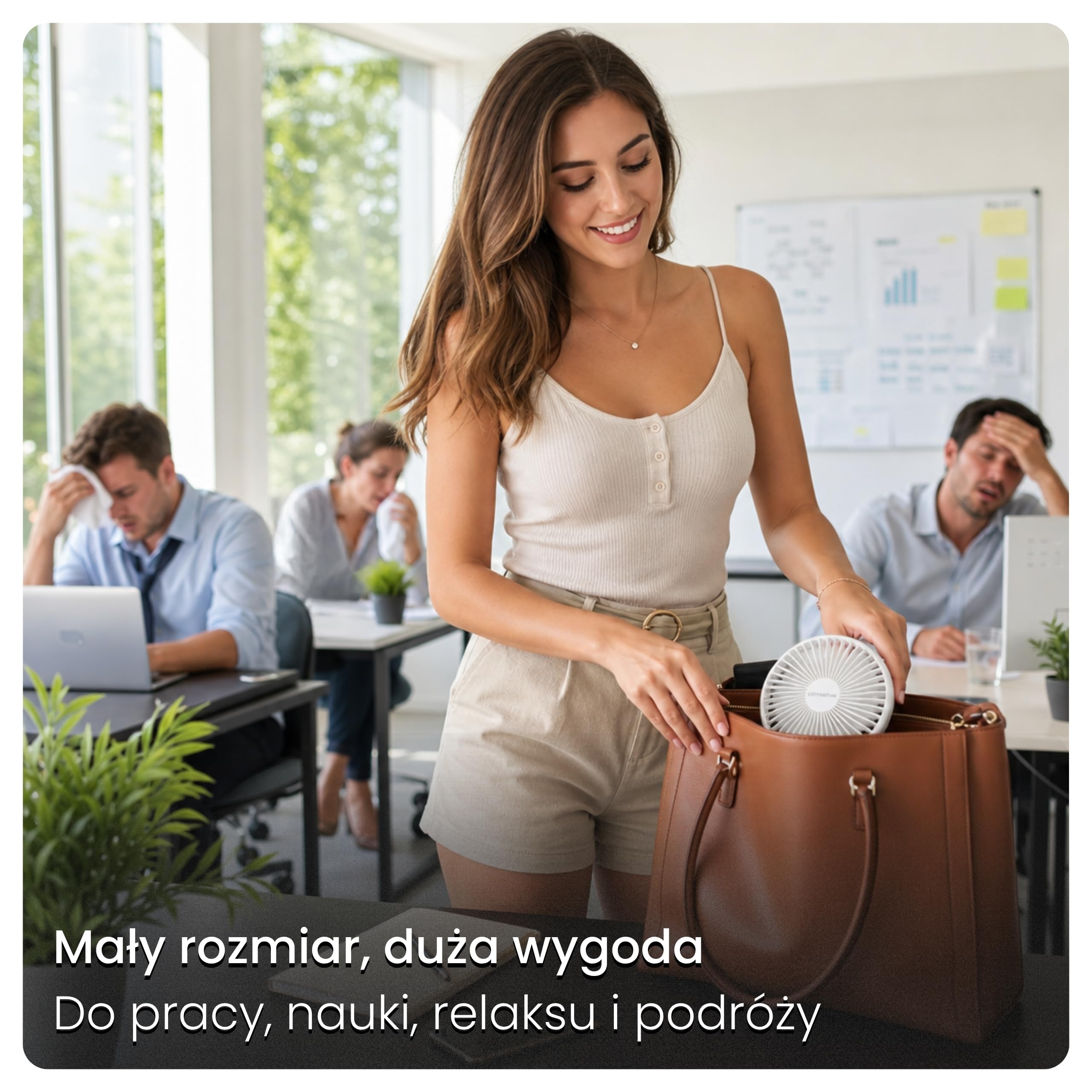 Cichy wentylator biurkowy - Bezprzewodowy wiatrak USB akumulator 2000mAh, Ø 14cm, bezszczotkowy mini wentylator z 7 łopatkami BreezGo, 4 tryby, naturalny wiatr, biały