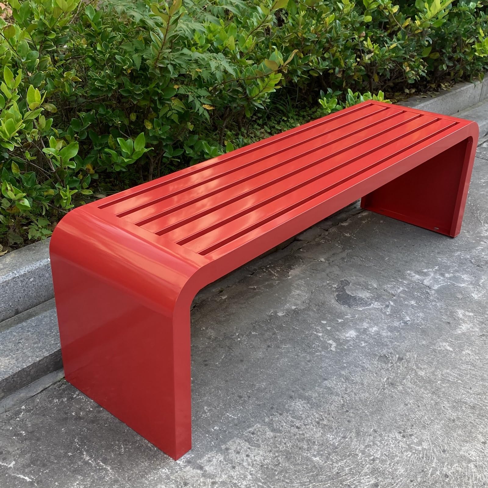 Banco Jardin Exterior Galvanizado, Banco Exterior, Resistente a La Intemperie y de Uso Rudo, Muebles Terraza Exterior para Jardines, Parques Infantiles y Centros Comerciales(Red,150cm/59in)