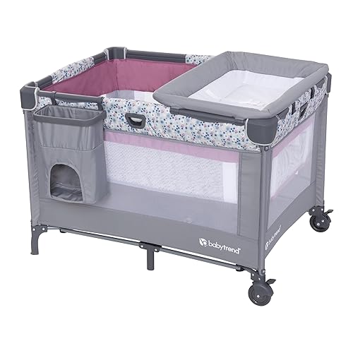Miniatura 4 de Baby Trend Nursery Suite EZ-Fold Playard con tumbona mecedora portátil y cambiador abatible, Daisy Pink