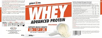Per4m Whey Protein Powder | High Protein Shake for Muscle Growth & Recovery | Low Sugar Gym Supplement | Sports Nutrition Drink + Amino Acids (900g, Unflavoured)