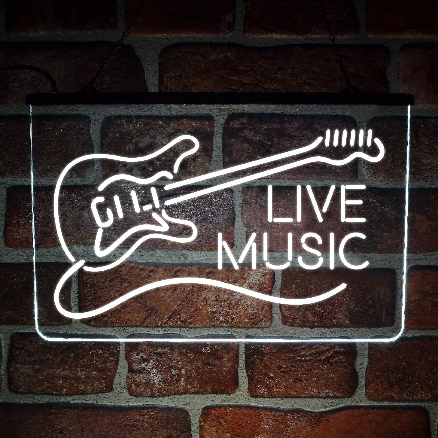 Live Music Guitar LED Neon Light Sign โ Multicolour Hanging Wall Display for Home Bar, Pub, Man Cave or Music Room | USB Powered (White)