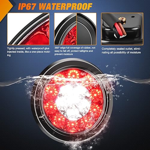 Miniatura 6 de Nilight 2 luces traseras LED redondas de 4 pulgadas, color rojo y blanco, 16 LED, ojales de montaje empotrado, IP67, impermeable, parada, freno,