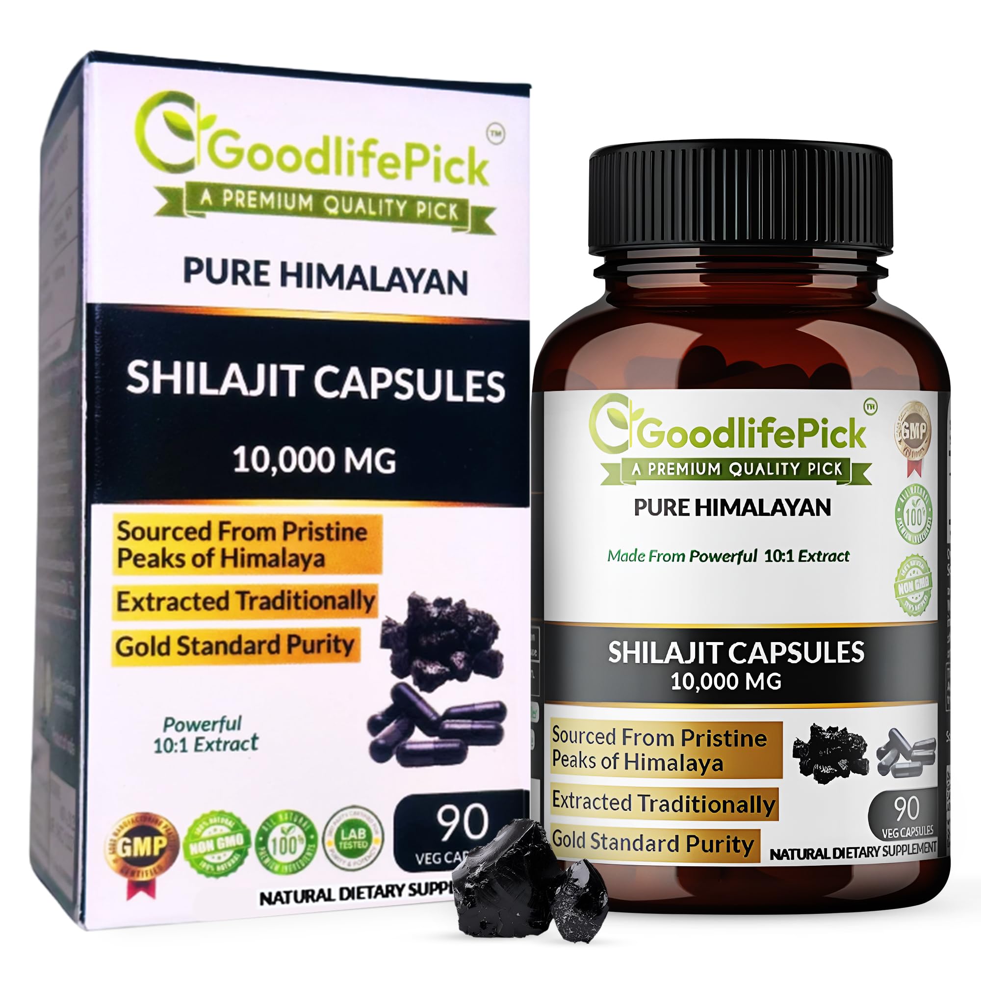 Pure Himalayan Shilajit Capsules.Maximum Strength Natural Shilajit Rich in Trace Mineral & Fulvic Acid.High Altitude Sourcing. Vegan NonGMO 90ct. Extracted Traditionally No Stearate No Rice Flour