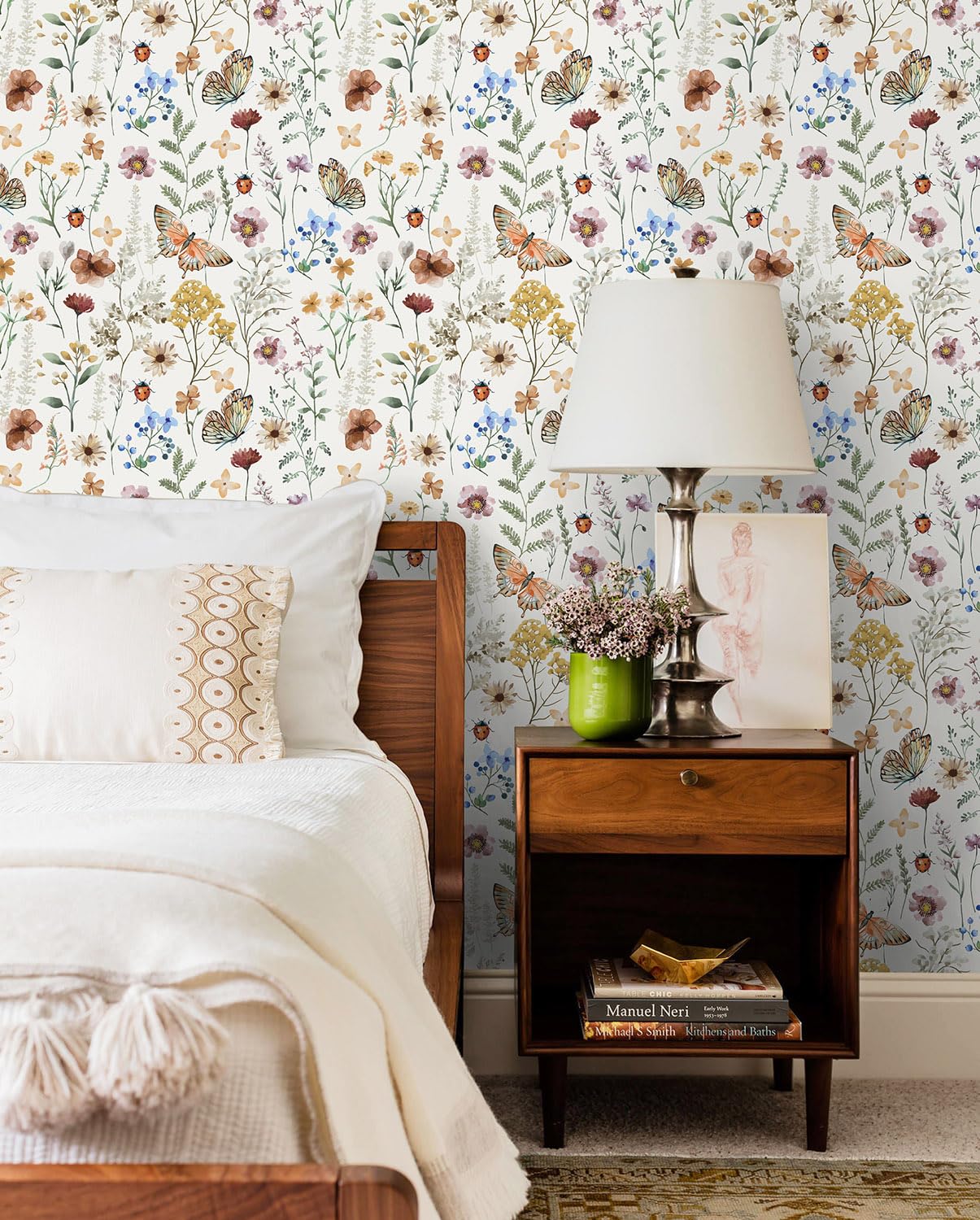 Timeet Peel and Stick Wallpaper Boho Floral Wallpaper Multicolor Flower Wallpaper Self Adhesive Removable Wallpaper for Room Wall Covering Shelf Cabinets Decor 16.14in x 32.8ft Vinyl Roll