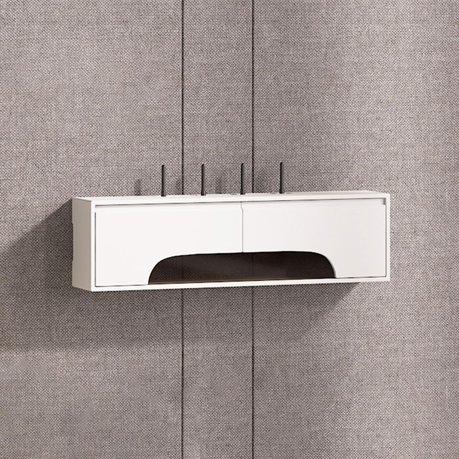 Supporto da parete galleggiante per console multimediale, router WiFi, set top box e presa a muro, ripiano decorativo da parete con piccolo ripiano per TV per supporti TV