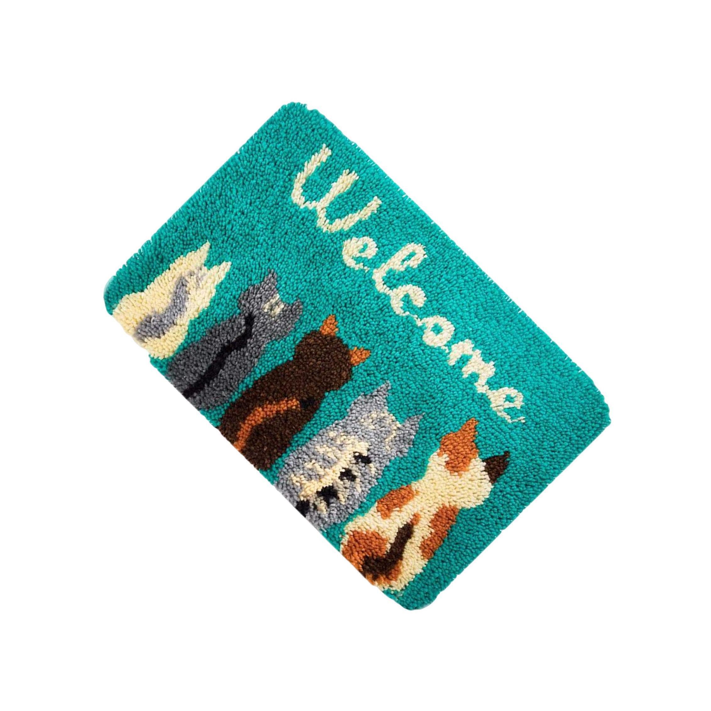 Kit de alfombra con gancho de pestillo con diseño de cojín de gato para manualidades fáciles