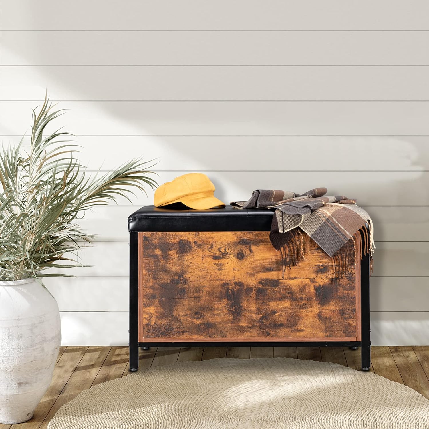 VINGLI Storage Bench,Industrial Storage Chest,Upholstered Bed End Stool,Flip Top Storage Ottoman with Padded Seat for Living Room,Bedroom,Toddler Room,Entryway,31.5" L x 15.7" W x 19.7" H : Home & Kitchen