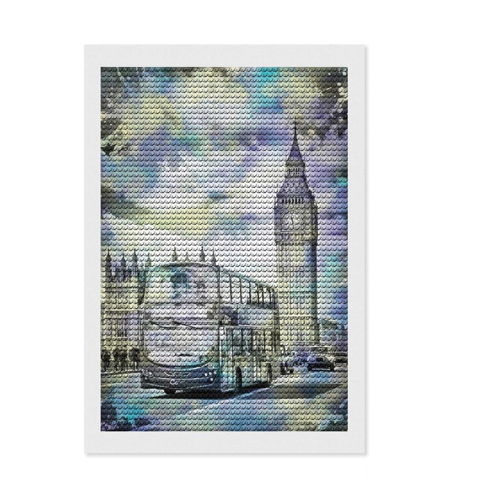 Junmoney Modern Art London Streets Round Drill Diamond Painting 8"x12", for Women, Pleasing Wall Art Project, Boho Decor, Thoughtful Handmade Gift