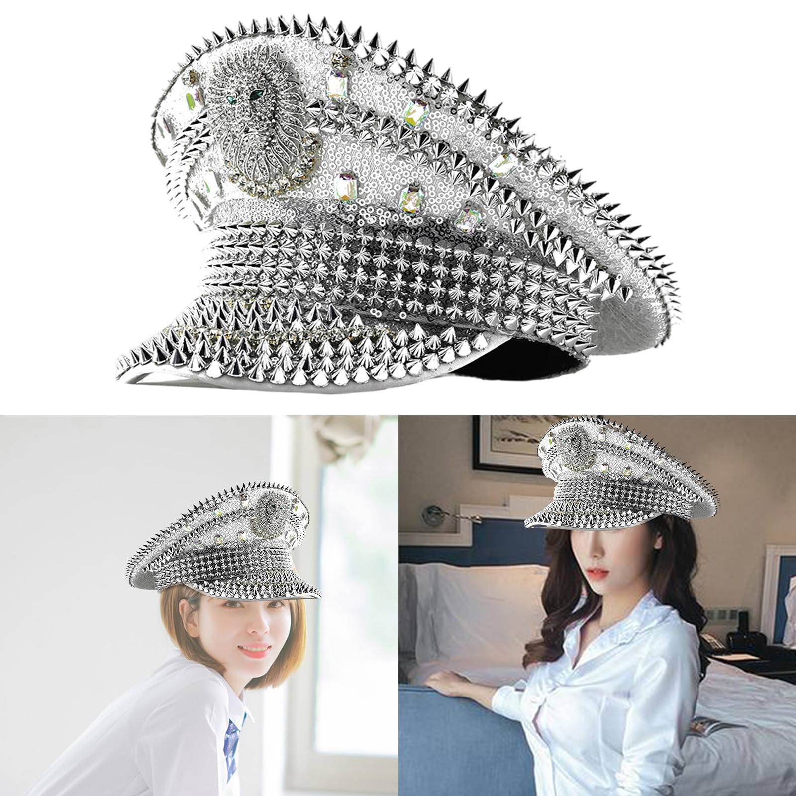 Lions - Cappello unisex con strass e paillettes, regolabile, alla moda, unisex, per gli appassionati di moda