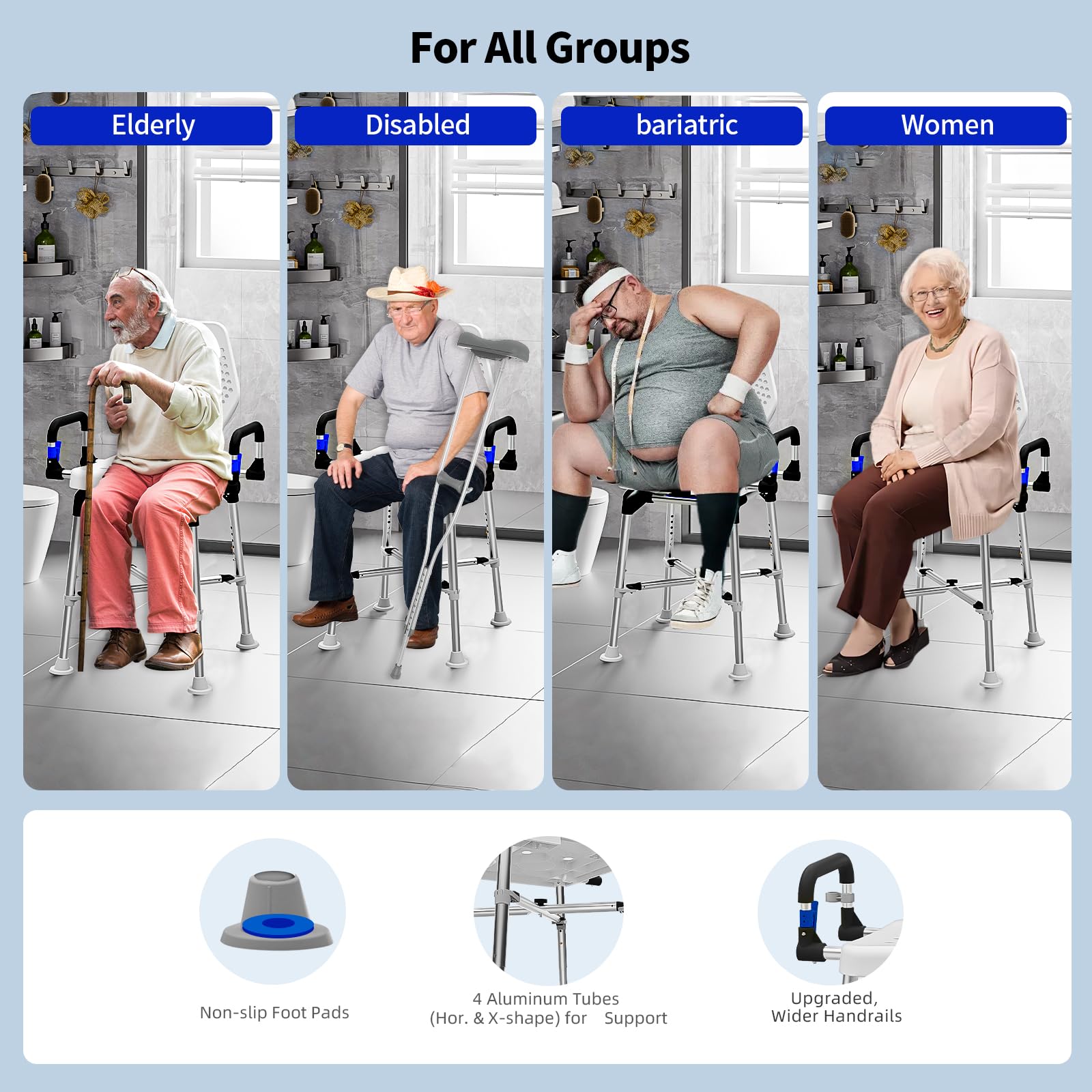 DrSuppor Silla de ducha giratoria de 360 grados, asiento de ducha ajustable con brazos giratorios para duchas o bañeras interiores, silla de ducha giratoria antideslizante para ancianos discapacitados