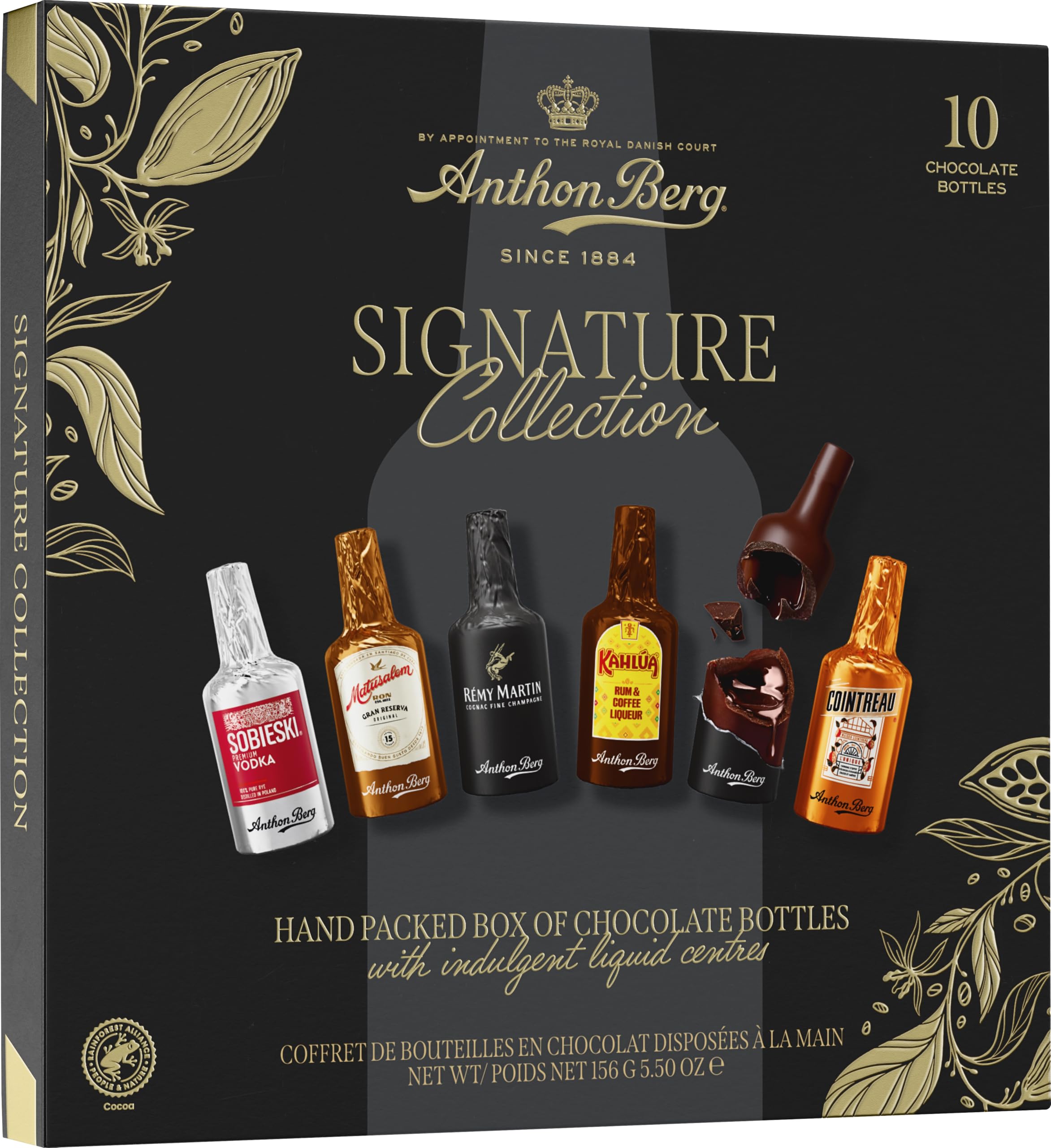 Anthon Berg 10 Chocolate Liqueurs, Dark Chocolate Case With Delicious Famous Spirit Liquid Fillings, Father's Day Gifting, 156 g (Pack of 1)