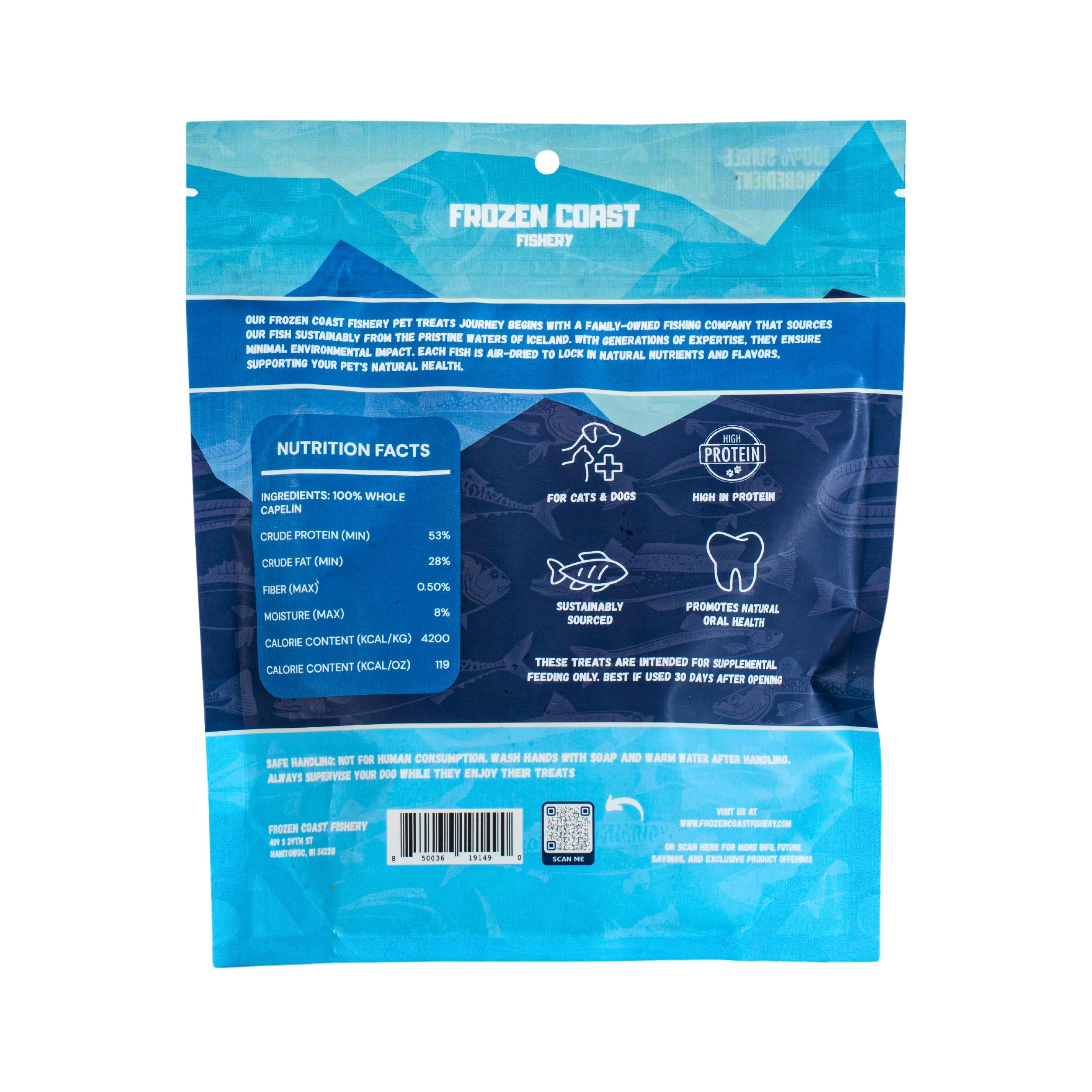 Frozen Coast Capelin Cat & Dog Treats- Single-Ingredient, All-Natural, High-Protein, Omega-3s, Fish Snacks (3 oz Bag)