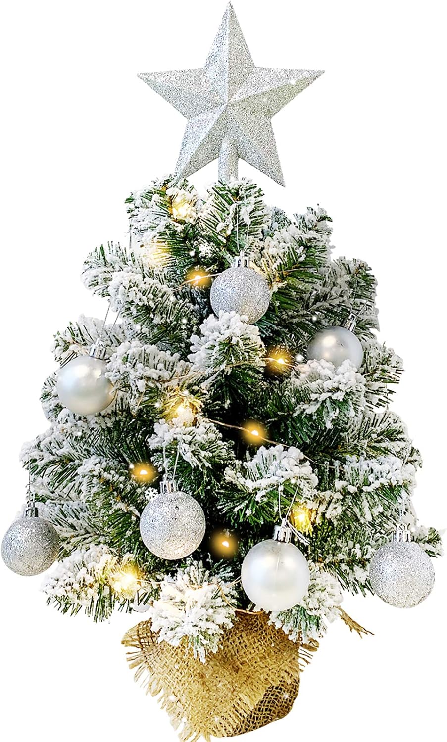 Tabletop Christmas Tree, MAOYUE Artificial Snow Christmas Tree, 20in Mini Christmas Tree with Battery Operated 8 Mode Lighted for Christmas Decorations, Home Decor, Office, Dining Table