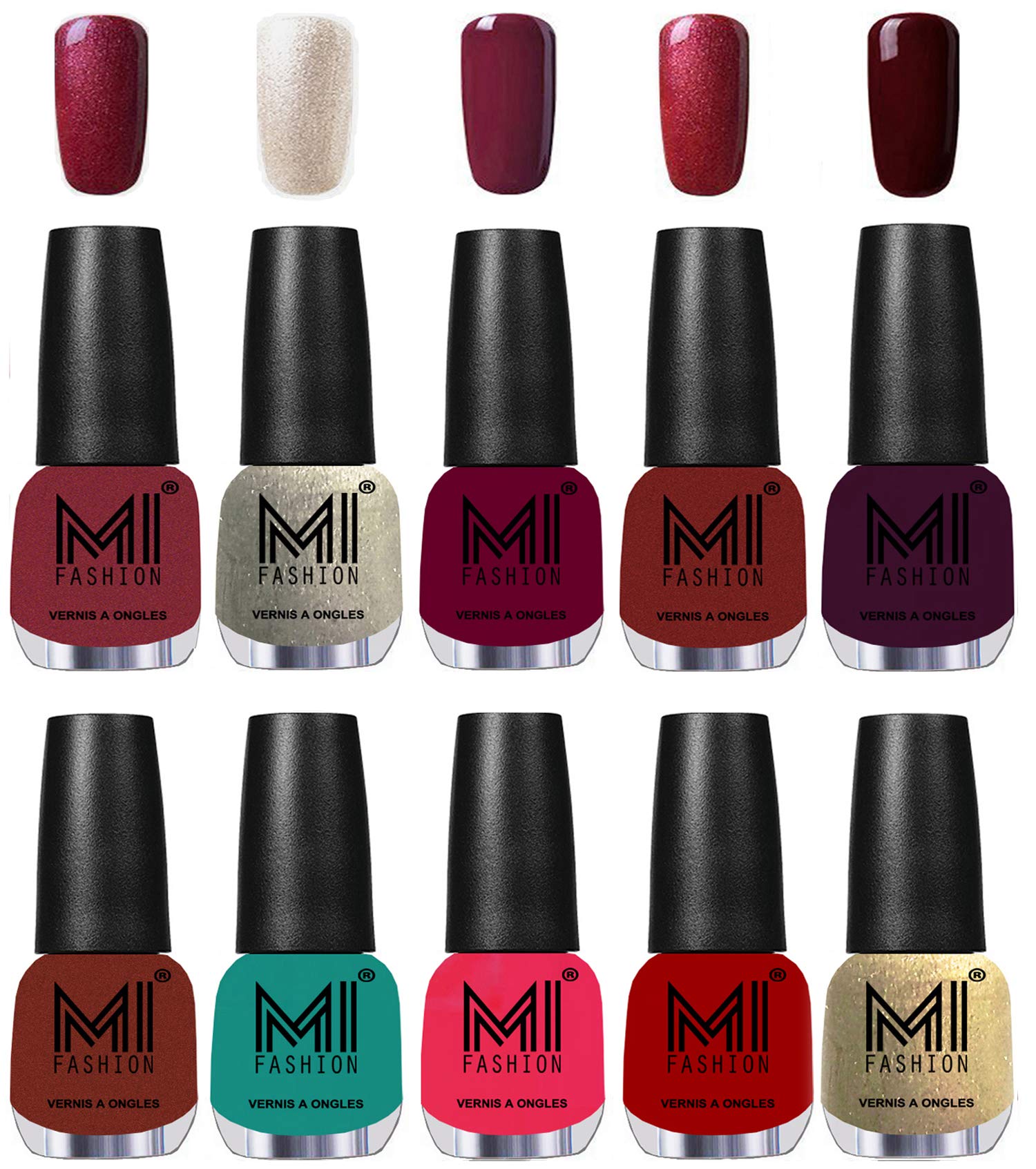 MI Fashion Ultra Glam Pigmented Nail Polish Combo-Reddish Bronze,Sea Green,Carrot Red,Rouge Red, Creamy Golden,Metallic Red,Gold,Ginger Rust,Deep Red,Lava Lust,Musky Maroon Nail Polish-image-38