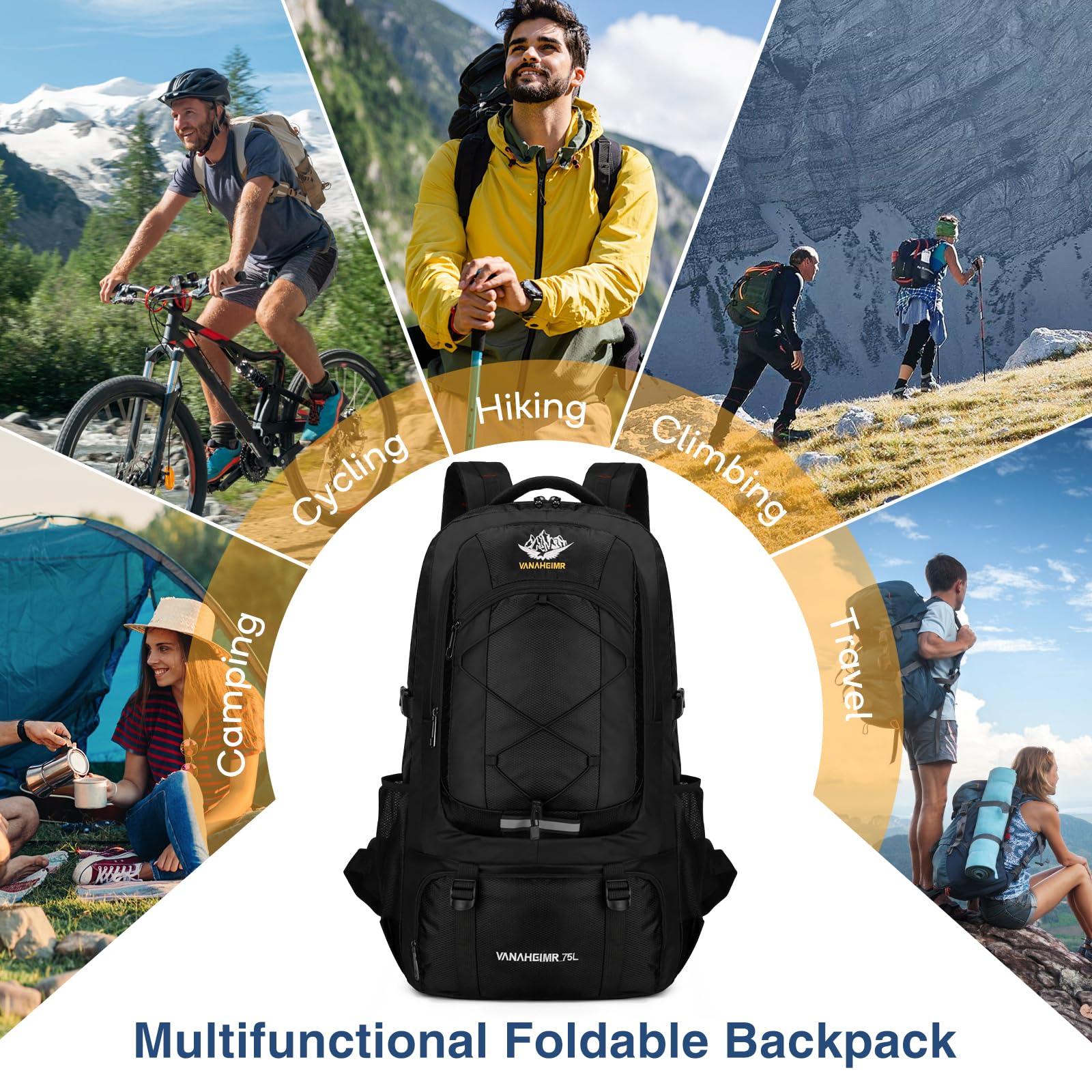 Zaino da Trekking 75L Ultraleggero Pieghevole Impermeabile Sportivo per Montagna - Escursione, Arrampicata, Campeggio, Viaggio