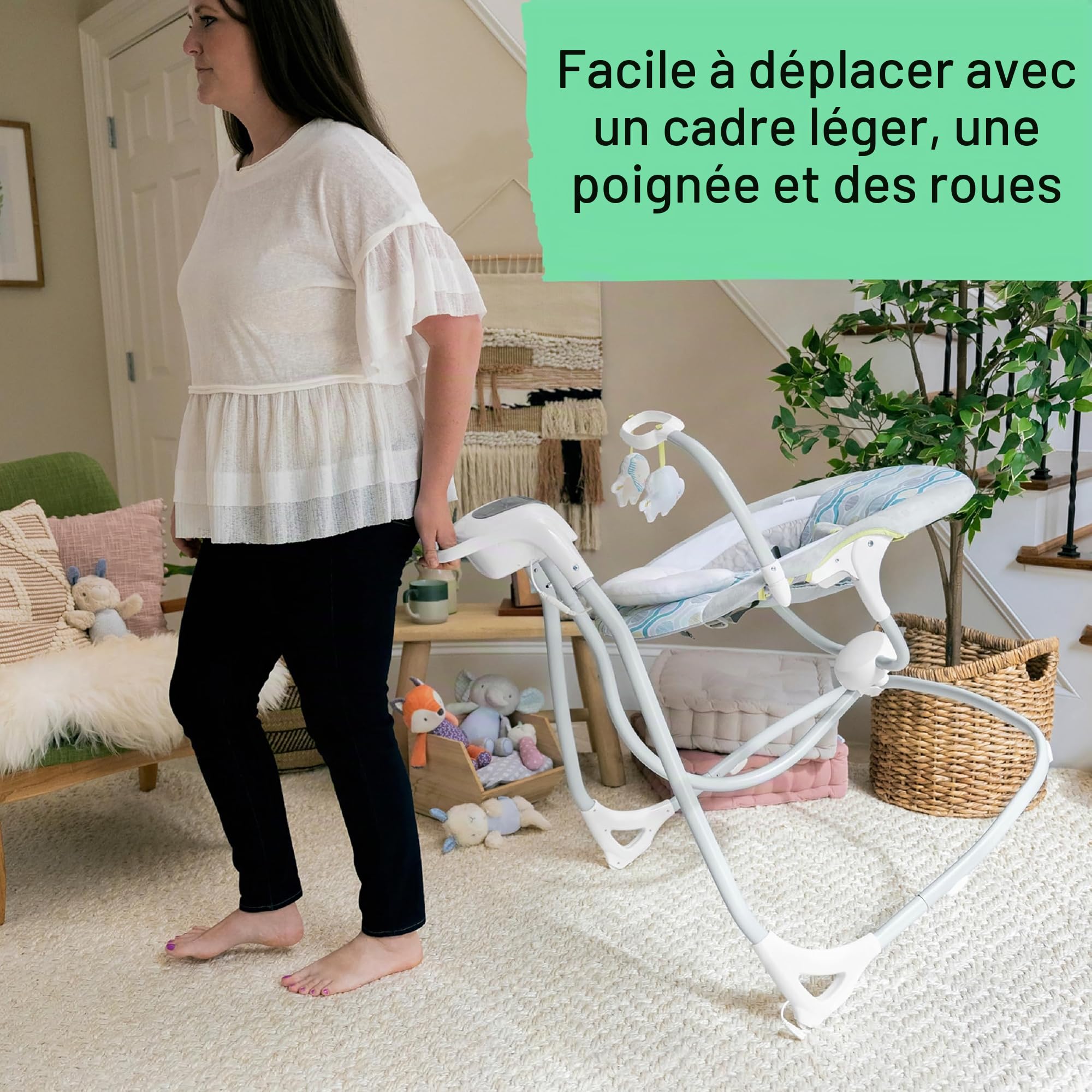 Ingenuity Balancelle Toutconfort Everston, 6 vitesses, 3 sens de balancement, 8 mélodies,3 sons de la nature, mobile avec 2 jouets en peluche, siège tourne à 180 degrés, dès la naissance à 9 kg