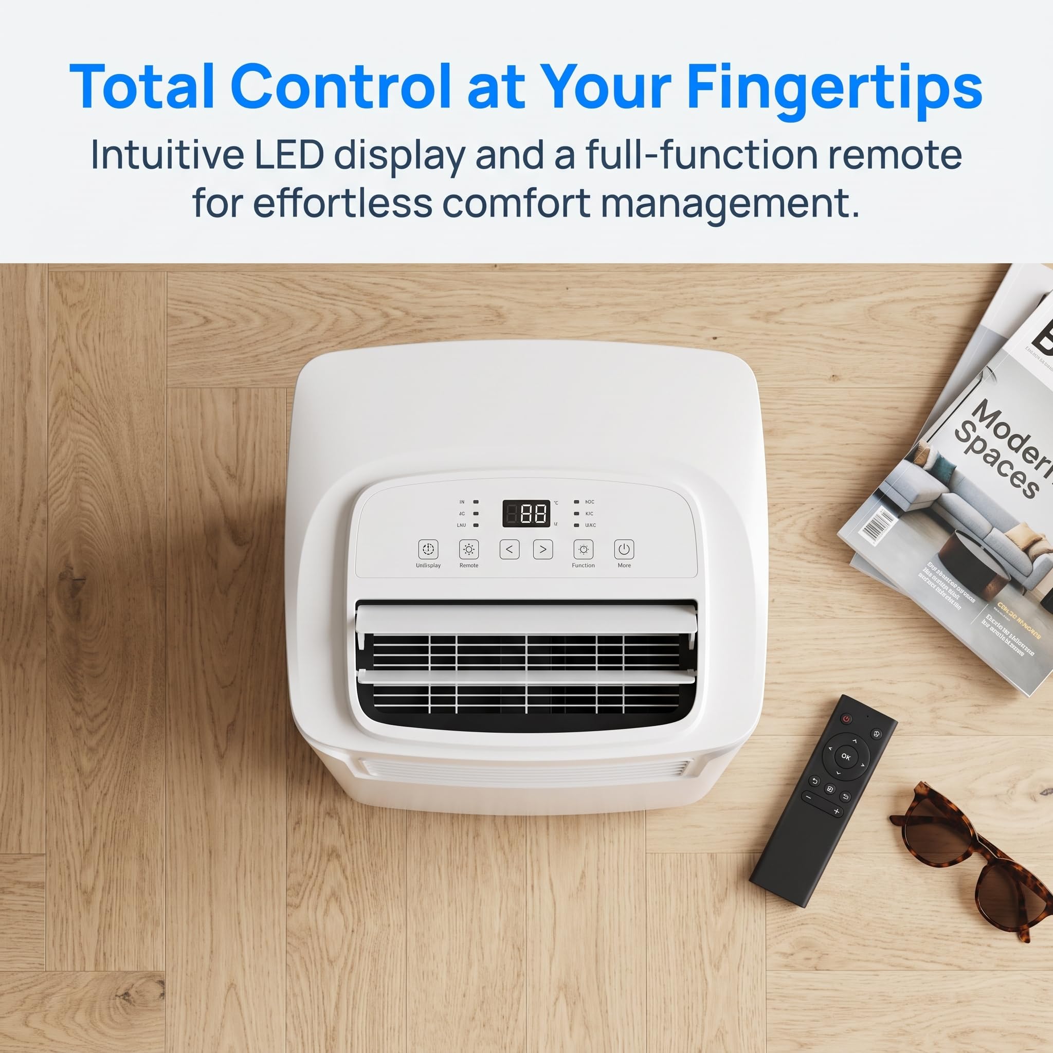 Condizionatore portatile 14000 BTU a basso consumo energetico con kit di installazione, 2 velocità, timer 24 ore e display digitale, ventola di raffreddamento per casa e grandi stanze