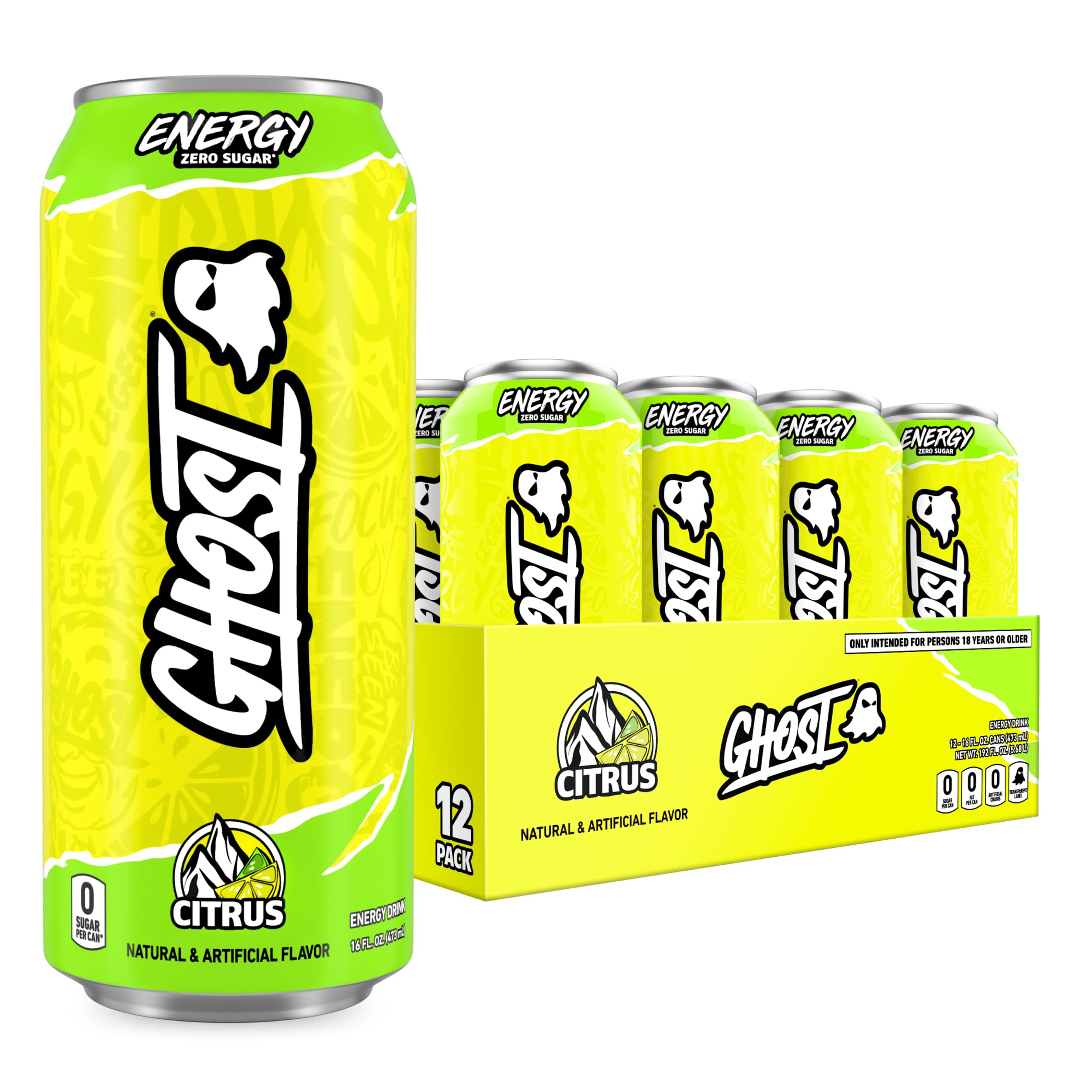 Energy Drink - 12-Pack, Citrus, 16oz Cans - Energy & Focus & No Artificial Colors - 200mg of Natural Caffeine, L-Carnitine & Taurine - Gluten-Free & Vegan