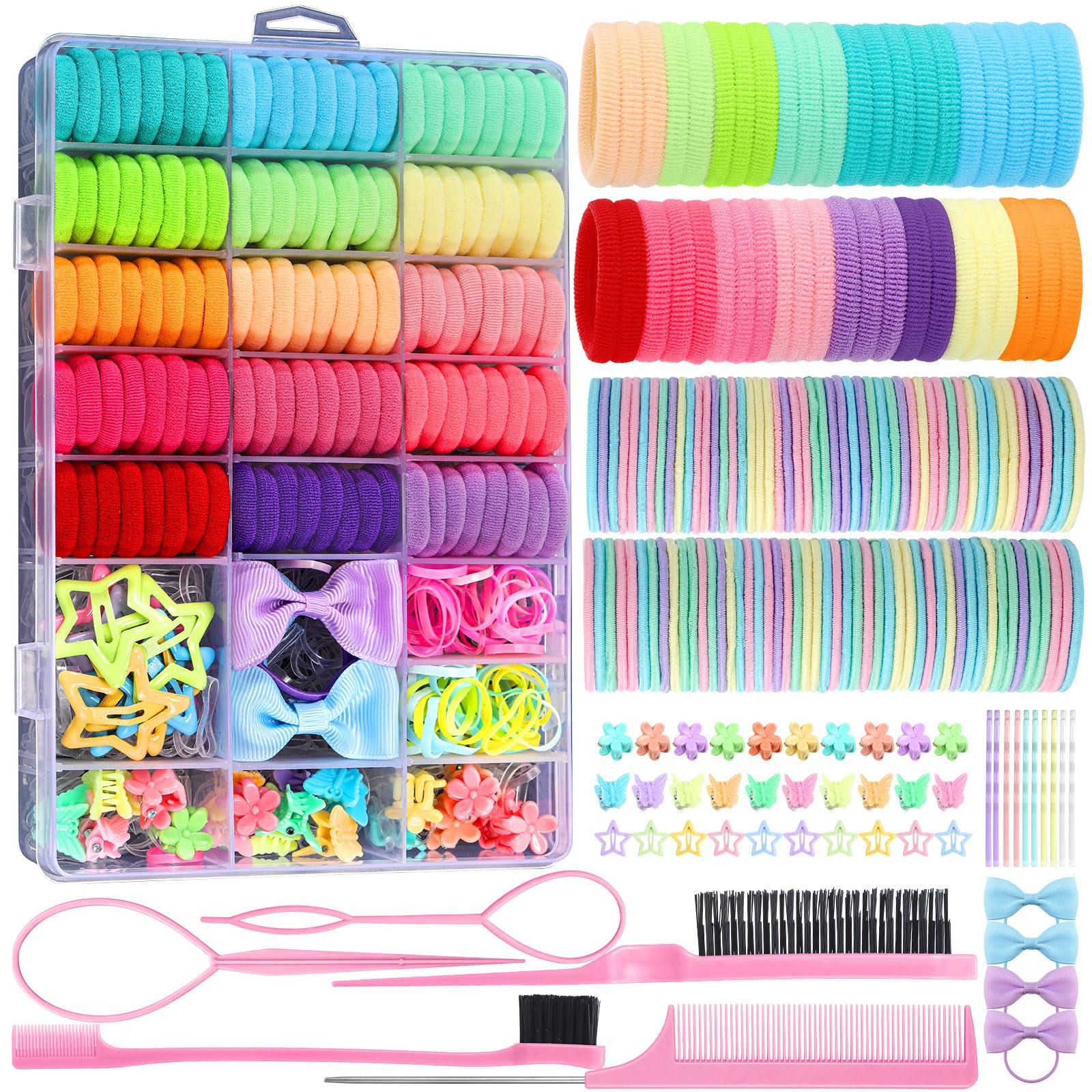 auroray Toddler Hair Accessories, Cotton Toddler Elastic Hair Ties Baby Hair Ties with Hair Clips Hair Tail Tools, Girls Hair Accessories for Girls Baby Toddlers Kids