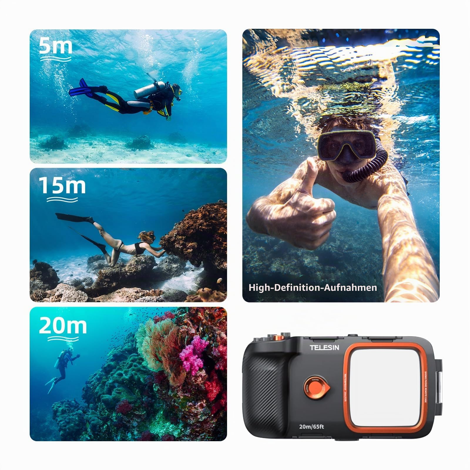 Unterwasser Handyhülle Wasserdicht Schnorcheln Wasserdicht Tauchen,Handy Unterwasser Hülle Wasserfeste tief 20M Handytasche für iPhone 17 16 15 14 13 12 11 Pro Max/XS/X Samsung Galaxy und Mehr Handys