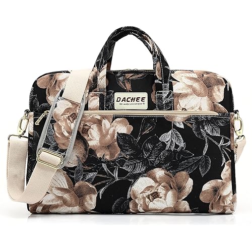 DACHEE Beige Rose Patten Waterproof Shoulder Messenger Bag Sleeve for 14 Inch 15 Inch Laptop Case Briefcase 15.6 Inch