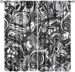 Vintage Car Blackout Window Curtains, Automobile Car Parts Engine Print Rod Pocket Window Drapes, for Bedroom Living Room 42" W X 45" L