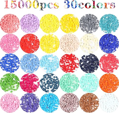 DIOSAMER Juego de 15000 cuentas de pintura de diamantes, diamantes de imitación, kit de accesorios de pintura de diamantes, 30 taladros redondos de