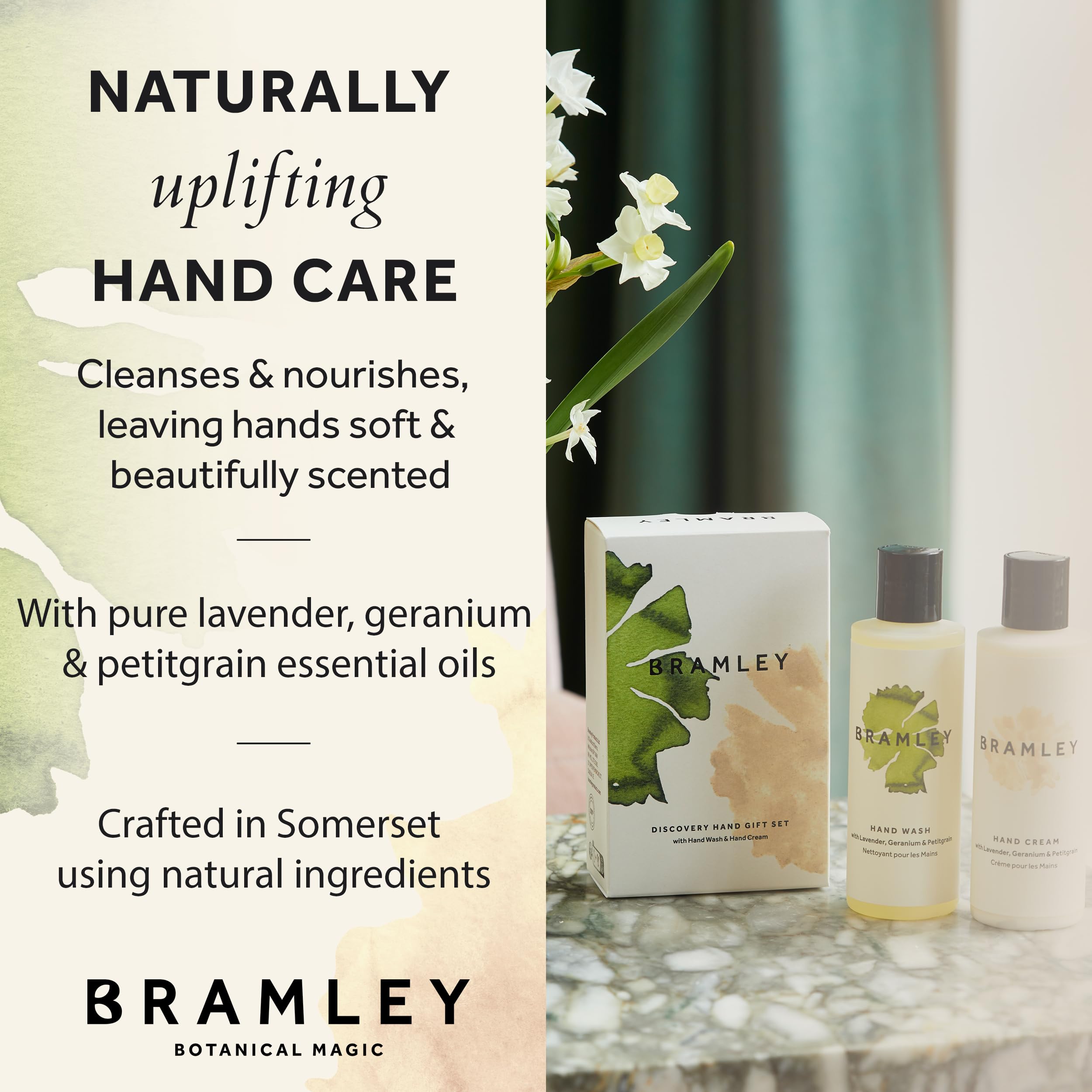 Bramley Discovery Hand Gift Set (2 x 100ml), Natural Lavender Hand Wash Liquid Soap & Cream Moisturiser, Uplifting Fragrance - Image 2