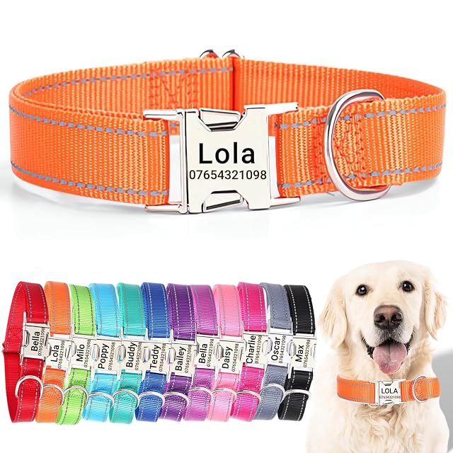 SEOUGEE Collar de perro personalizado con hebilla de metal grabada