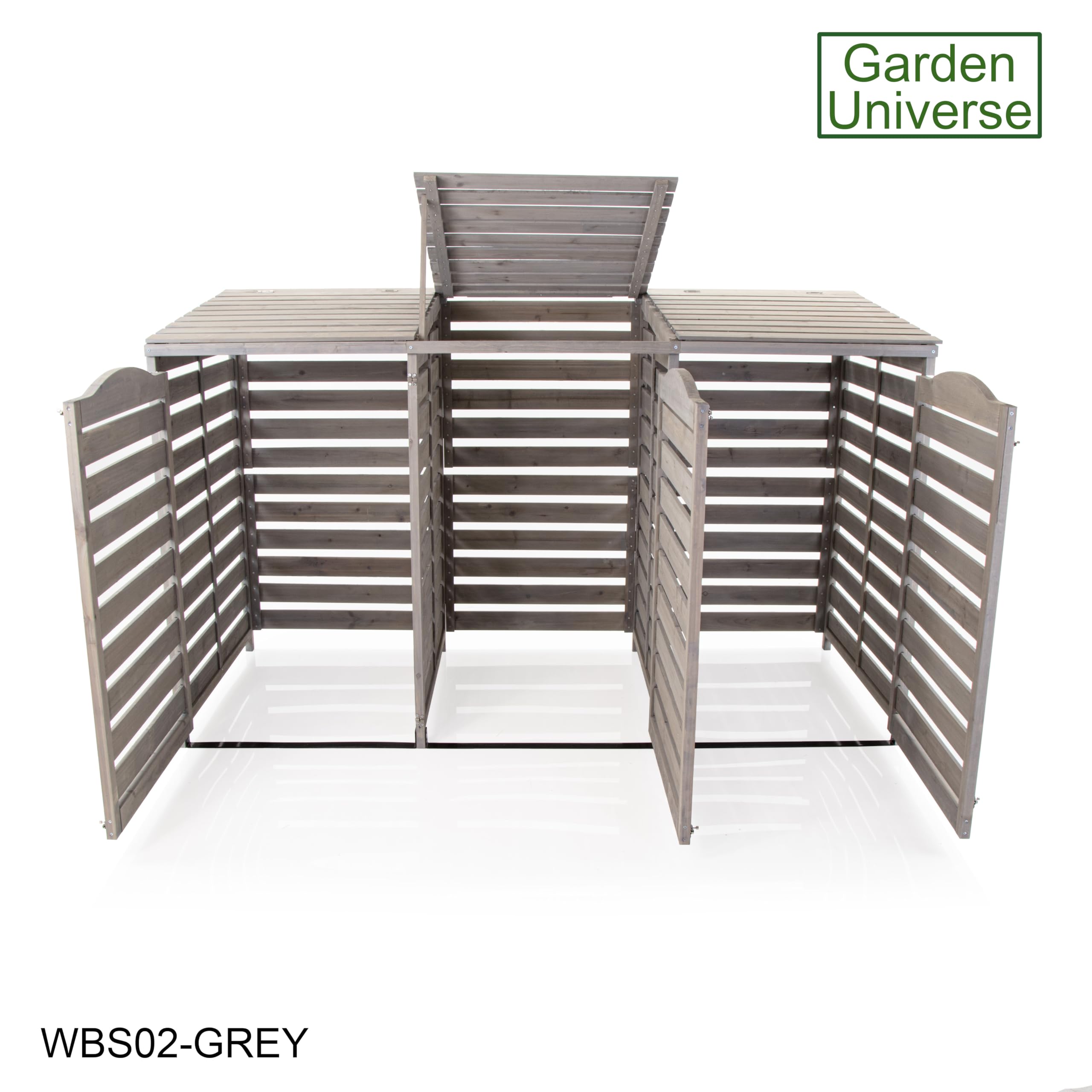 Wheelie Bin Storage Unit Triple Three Bins Garden Universe Outdoor 3 Wheelie Bin Storage In Grey WBS02-GREY — view 7