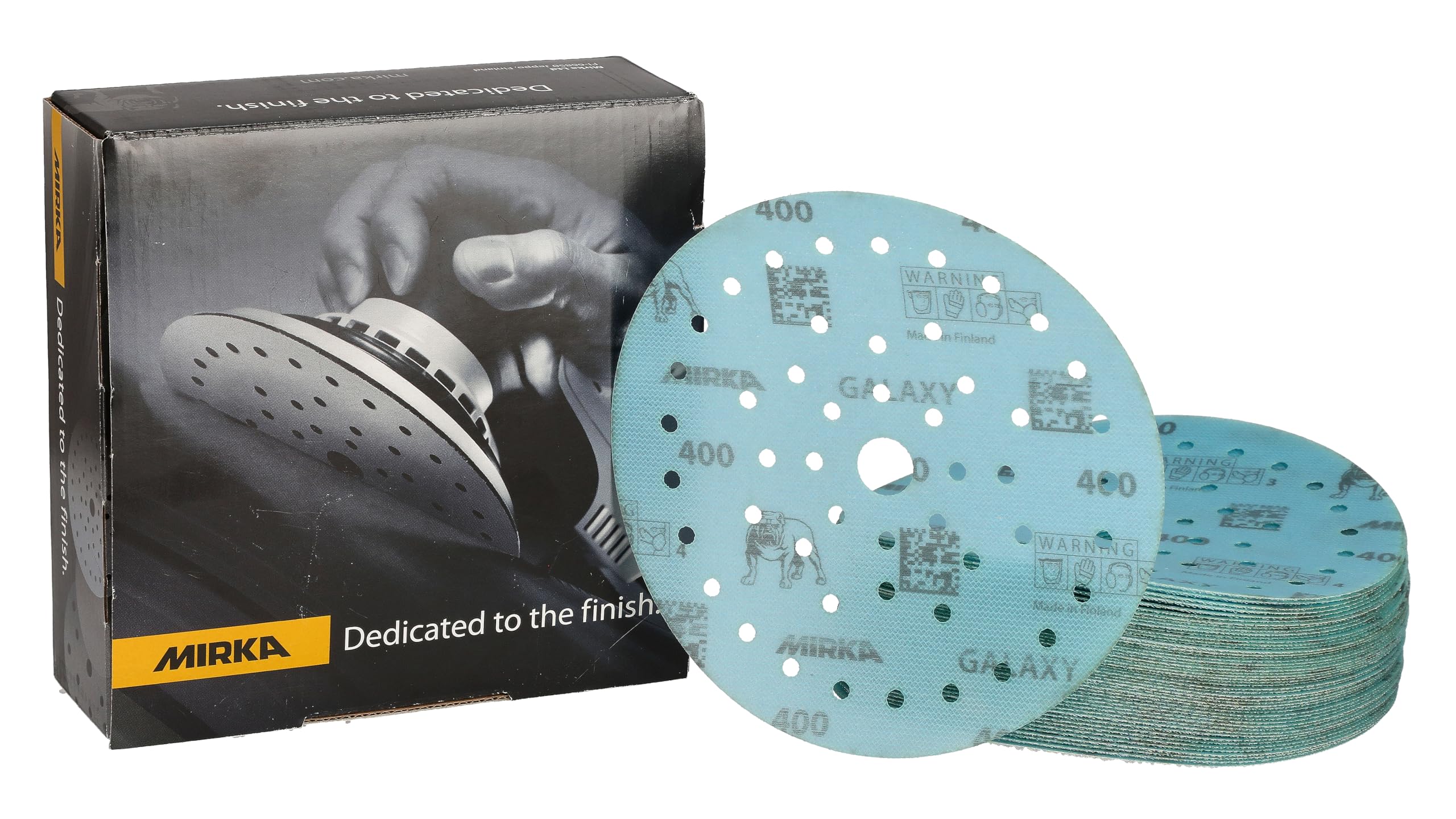 Mirka Galaxy Multifit - Carta abrasiva da 150 mm, grana 400, 50 dischi/confezione, abrasiva di alta qualità per resina epossidica, legno, metallo, tecnologia anti-intasamento e autoaffilante, ideale