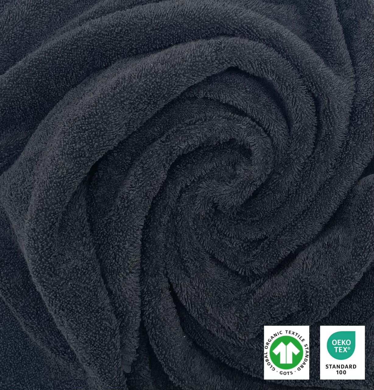 Badetücher 4er Set 70x140 cm, 100% Baumwolle, 550 g/m² Premium Frottier, Oeko-TEX Standard 100, saugstark, schnelltrocknend, weich, fusselarm, 2 Aufhänger (Schwarz, 4 Badetücher (70X140cm))